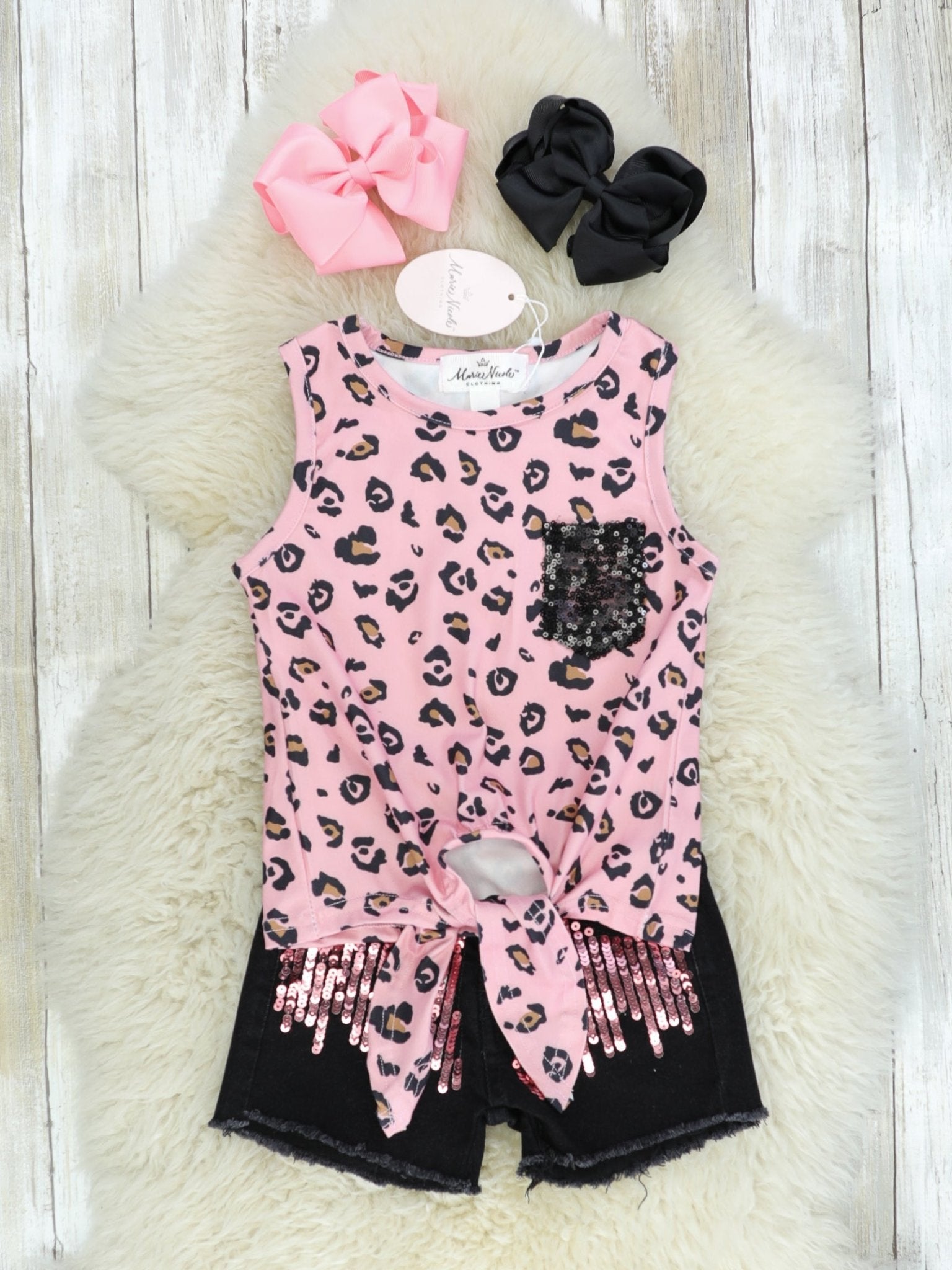Pink Cheetah Knot Top & Distressed Denim Outfit - Marie Nicole Clothing