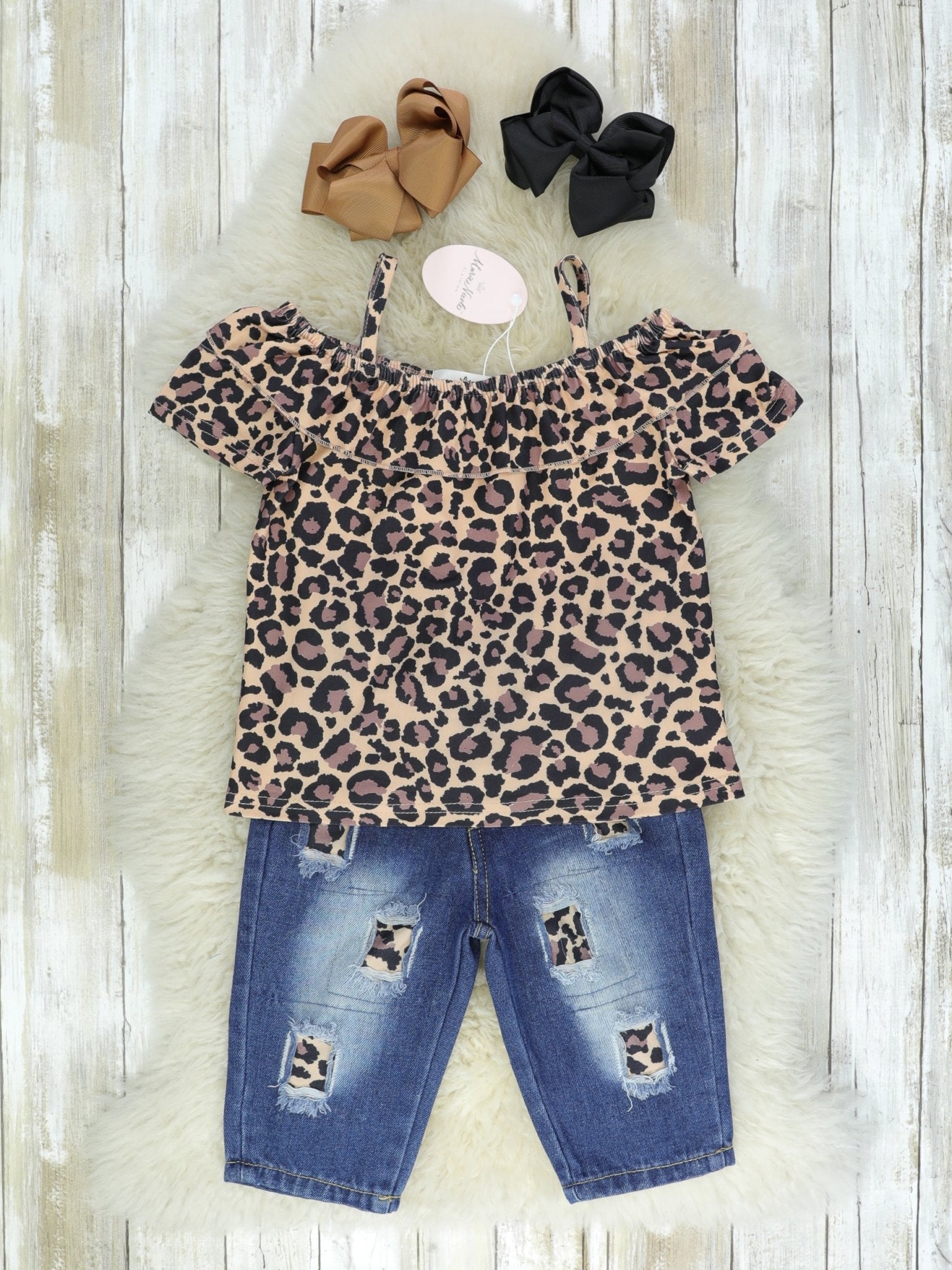 Leopard Ruffle Shirt & Denim Bermuda Shorts Outfit - Marie Nicole Clothing