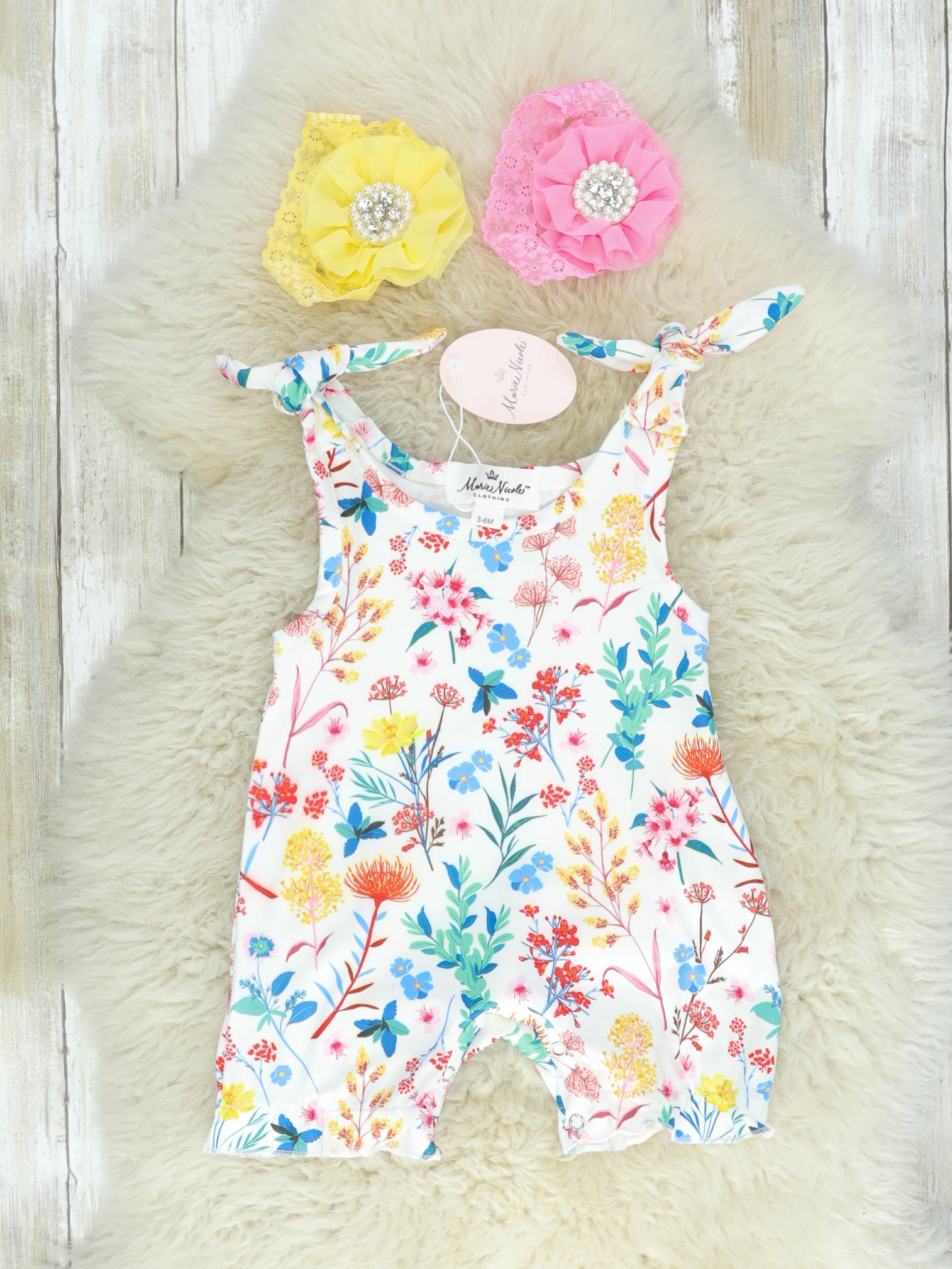 Floral Tie Shorts Romper - Marie Nicole Clothing