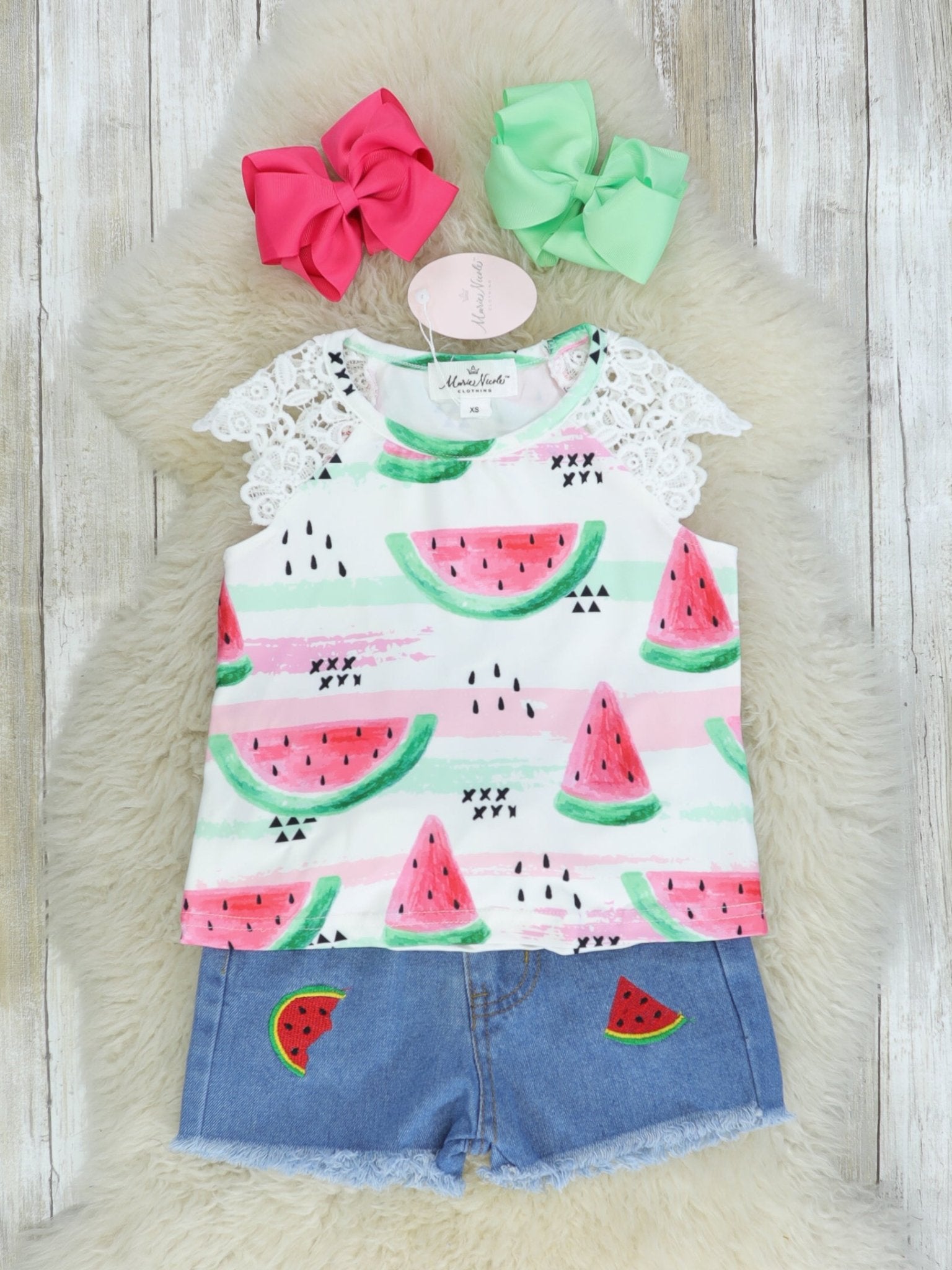 Watermelon Bow Denim Outfit - Marie Nicole Clothing