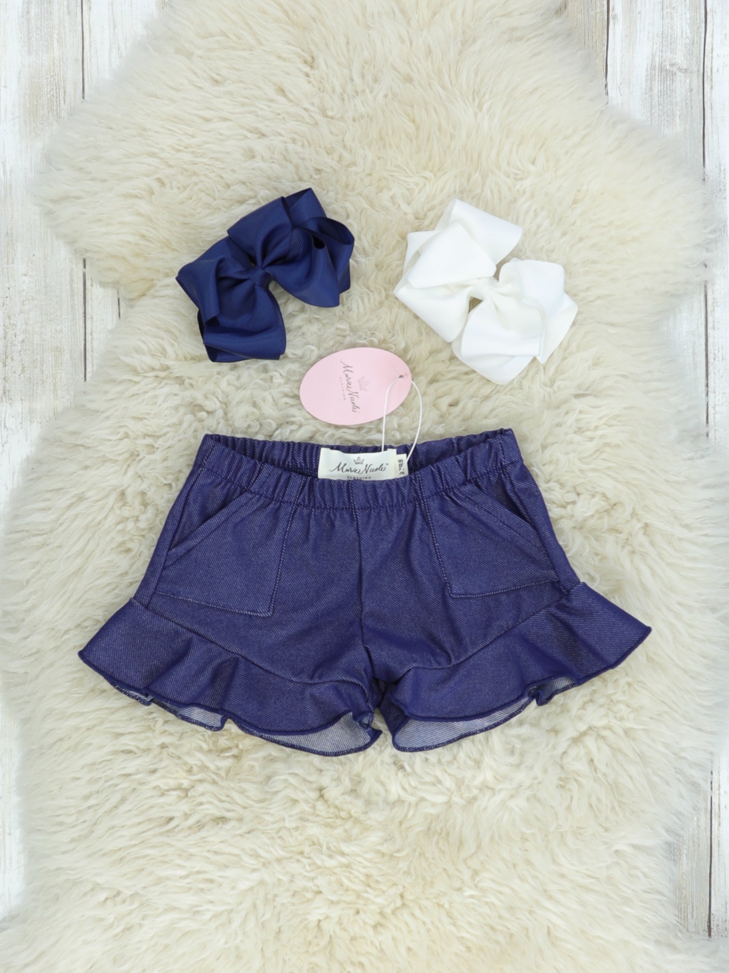 Pocket Ruffle Short - Denim - Marie Nicole Clothing