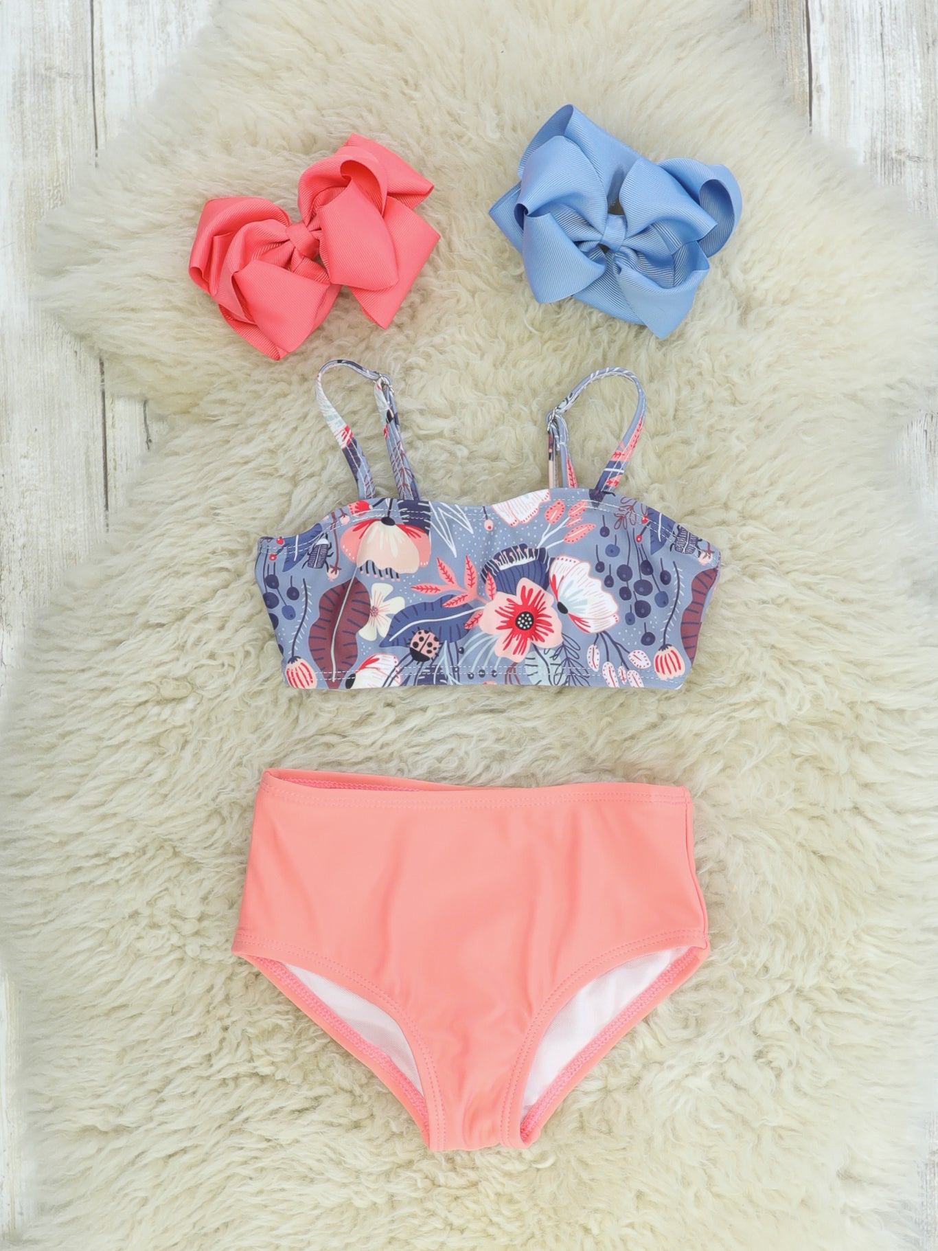 Mom & Me Grey Pink Floral Swimsuit - Marie Nicole Clothing