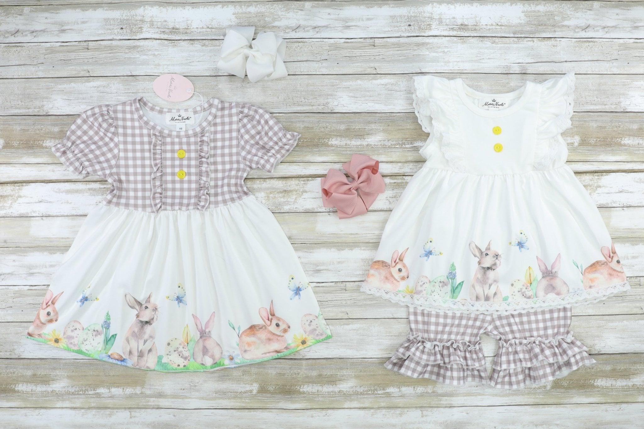 White & Brown Bunnies Ruffle Outfit - Marie Nicole Clothing