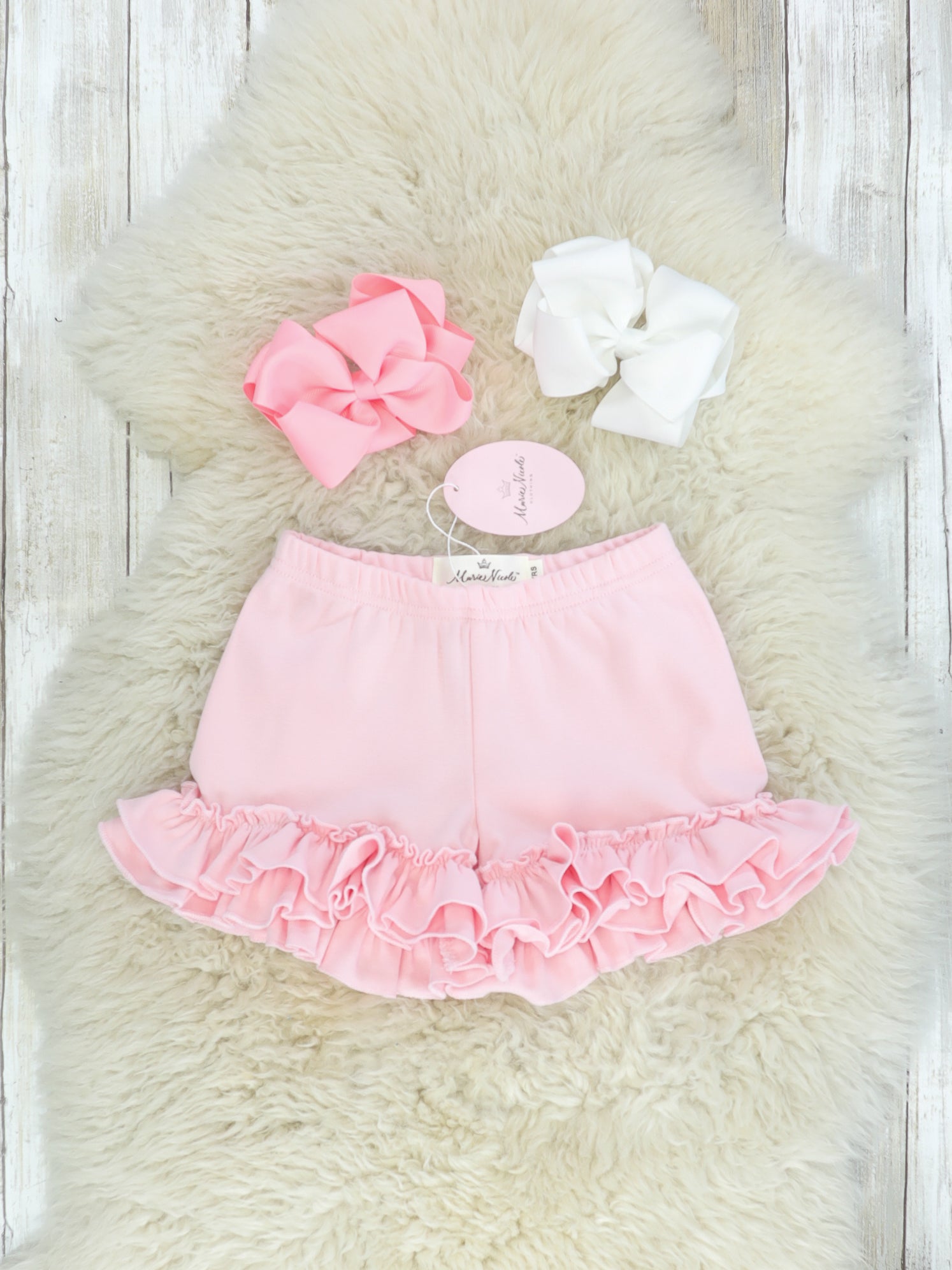 Icy Pink Ruffle Trim Cotton Shorts - Marie Nicole Clothing