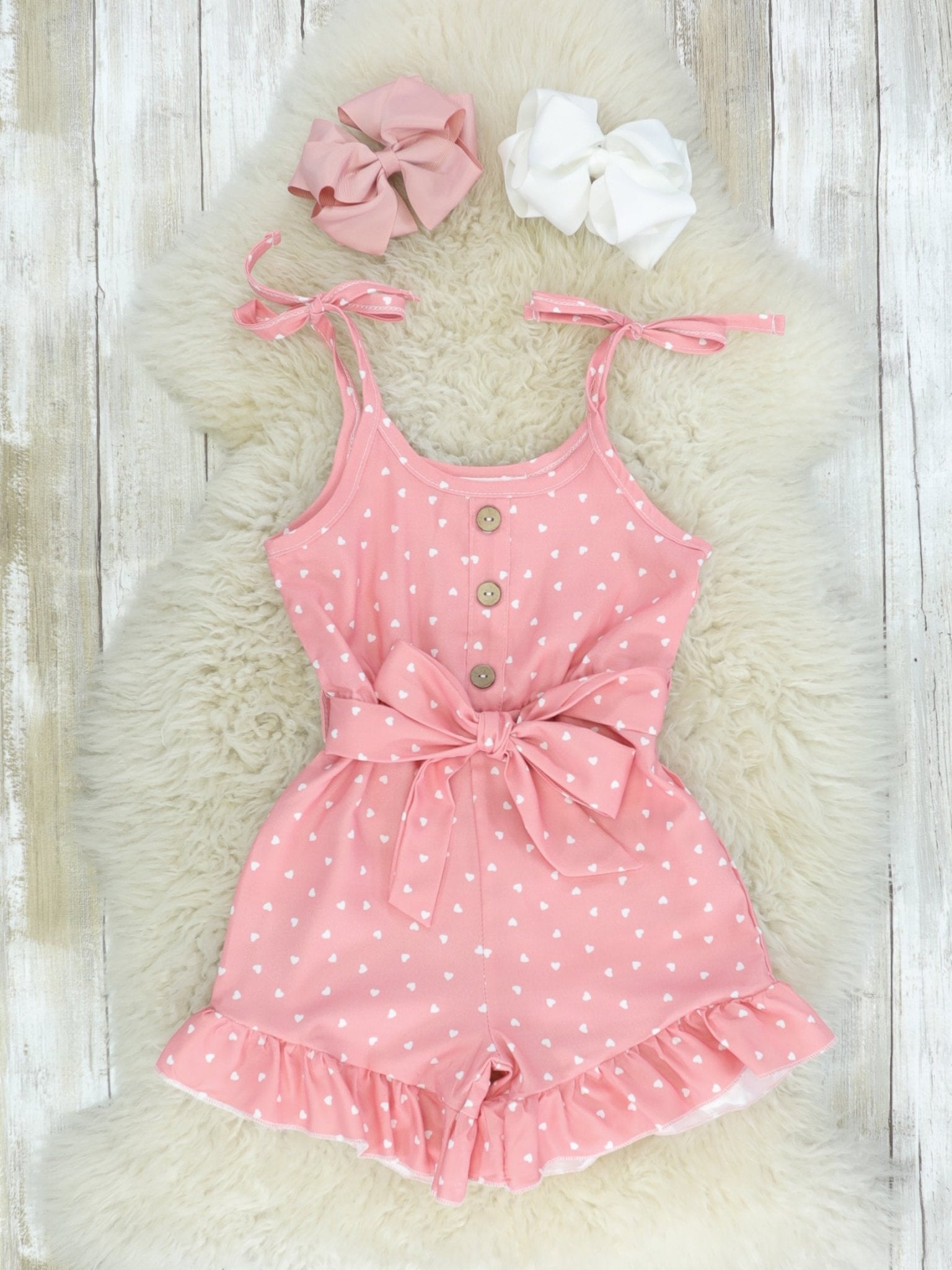Pink Polka Dot Tie Romper - Marie Nicole Clothing