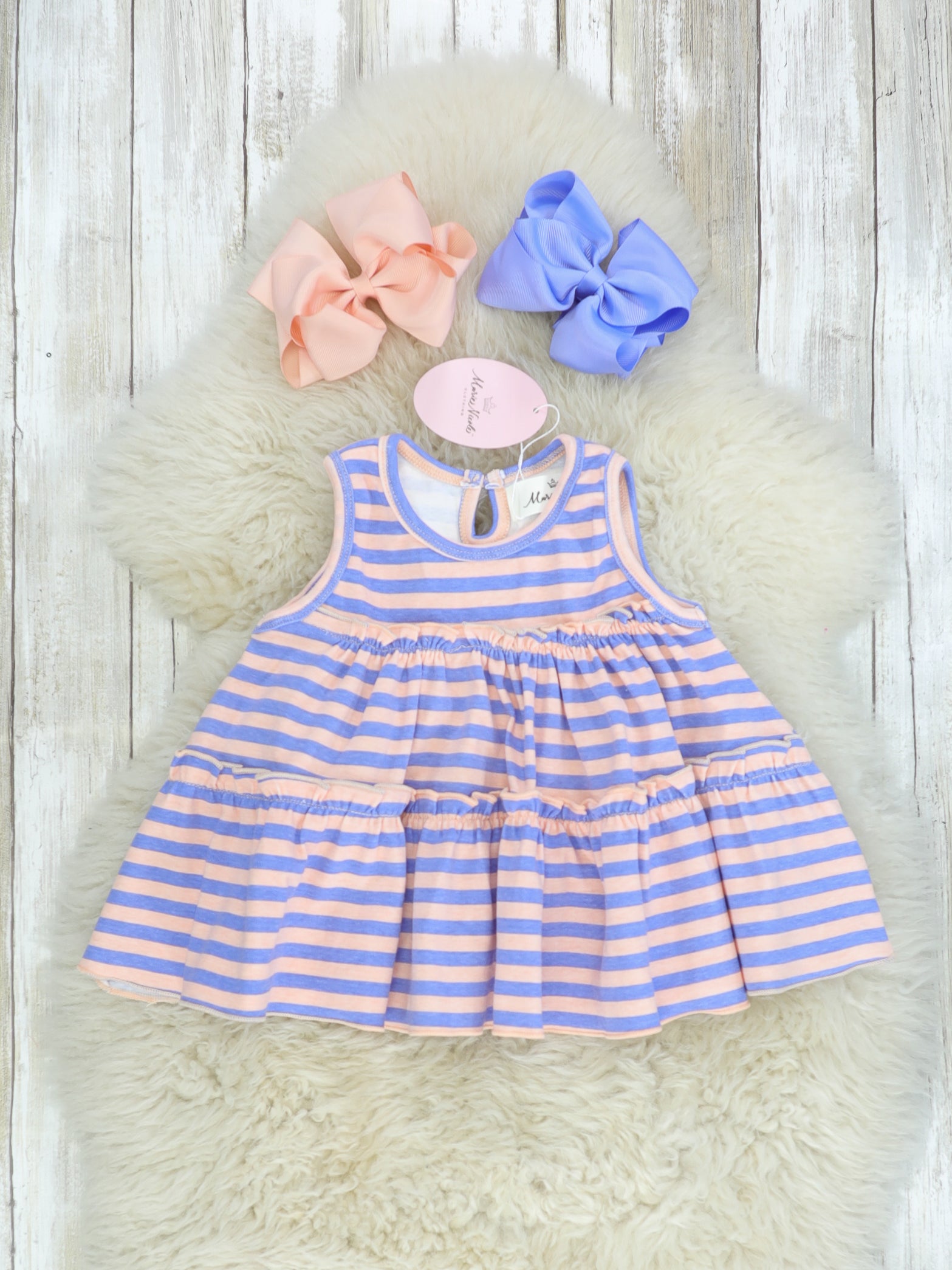 Cotton Swing Ruffle Tank - Peach/Orchid Striped - Marie Nicole Clothing