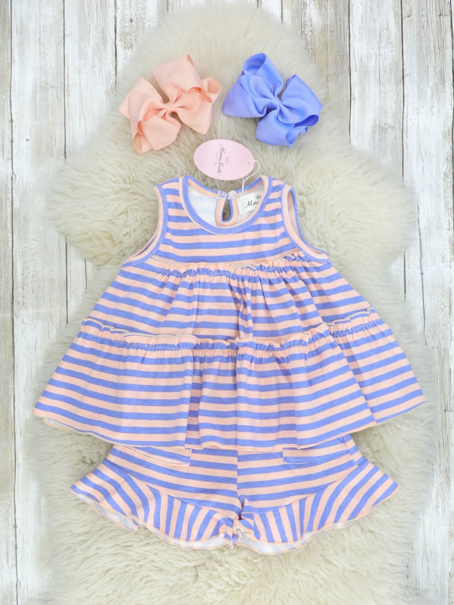 Cotton Swing Ruffle Tank - Peach/Orchid Striped - Marie Nicole Clothing