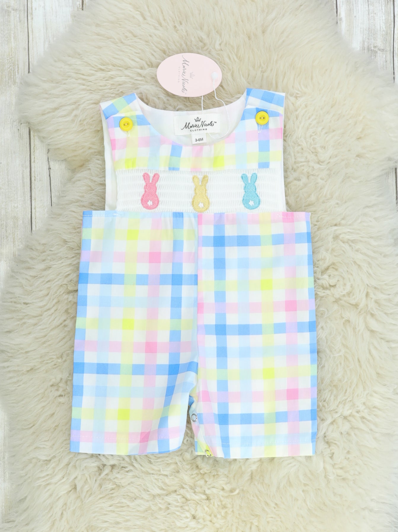 Pastel Bunny Smocked Johnny - Marie Nicole Clothing