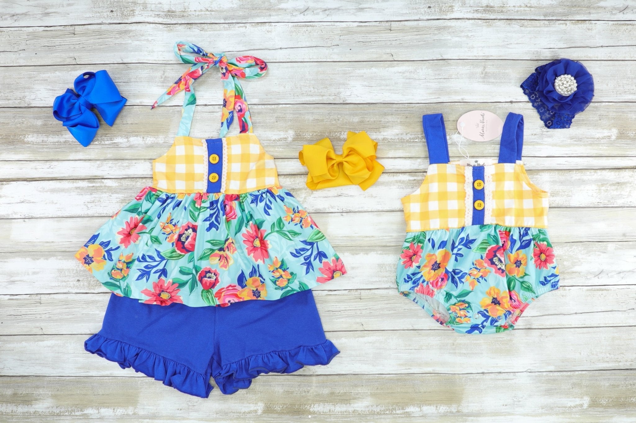 Fun Floral Halter Ruffle Outfit - Marie Nicole Clothing