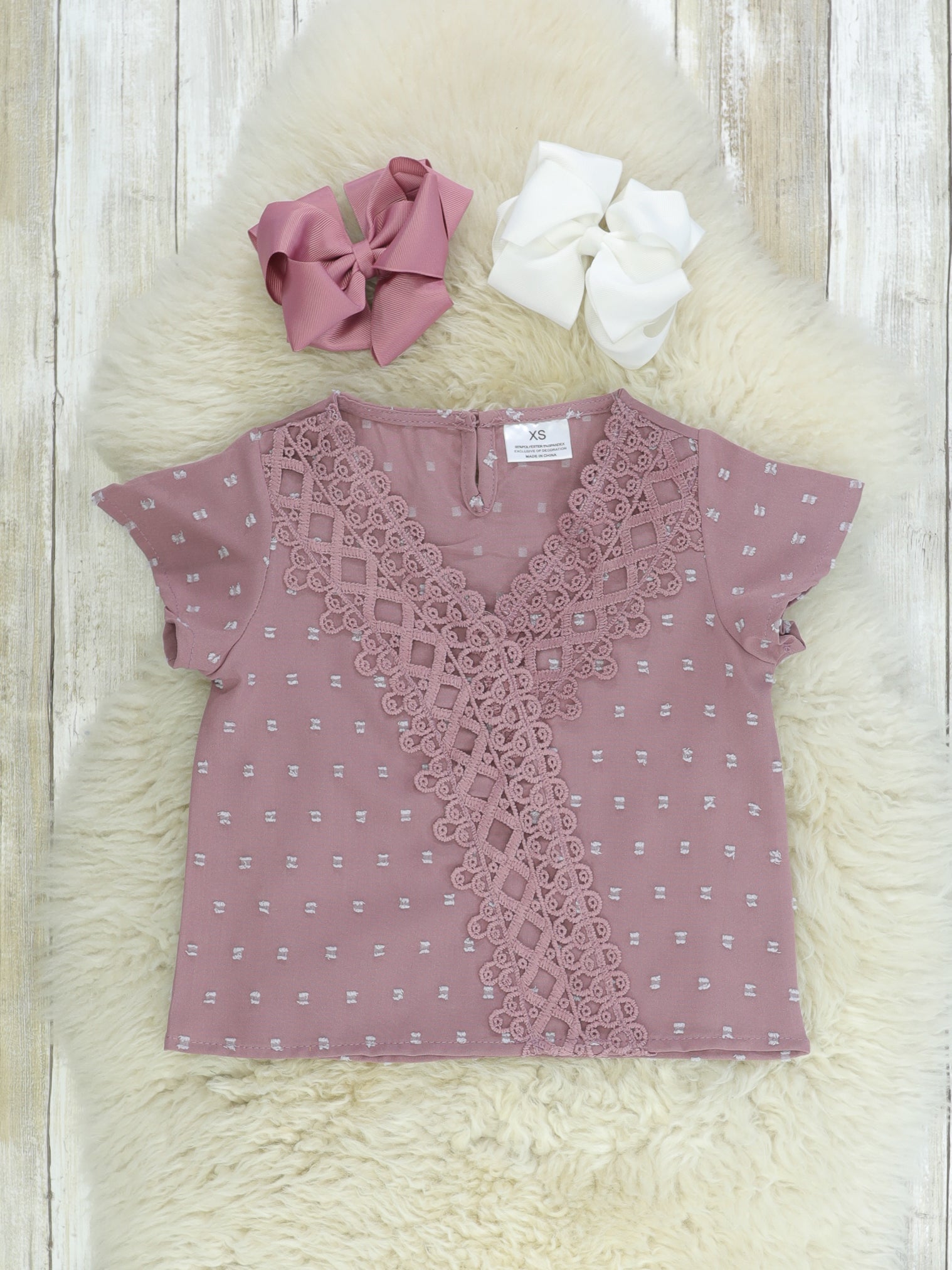 Mom & Me Dusty Rose Lace Swiss Dot Cross Over Top - Marie Nicole Clothing