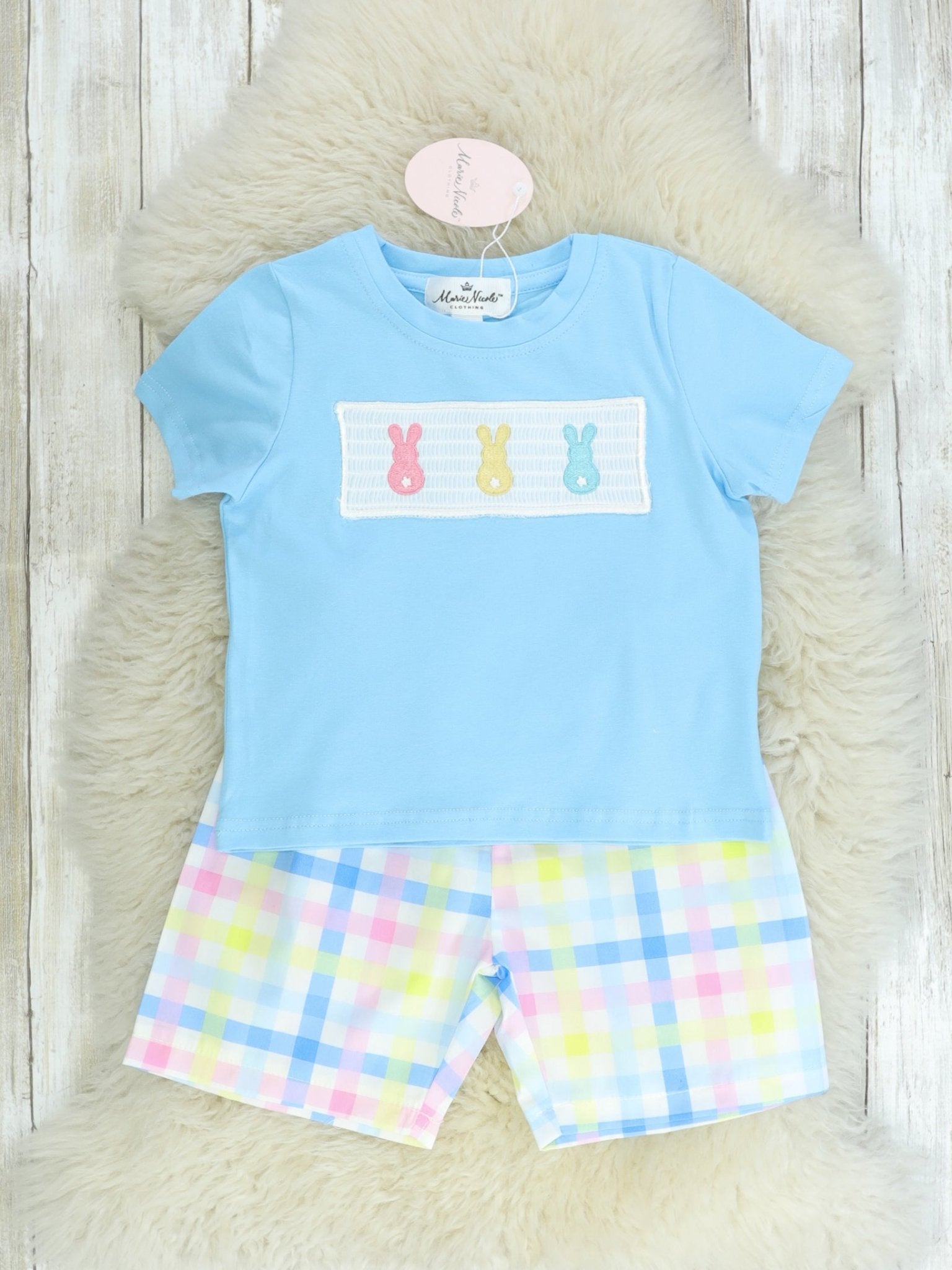 Pastel Bunny Smocked Outfit - Marie Nicole Clothing