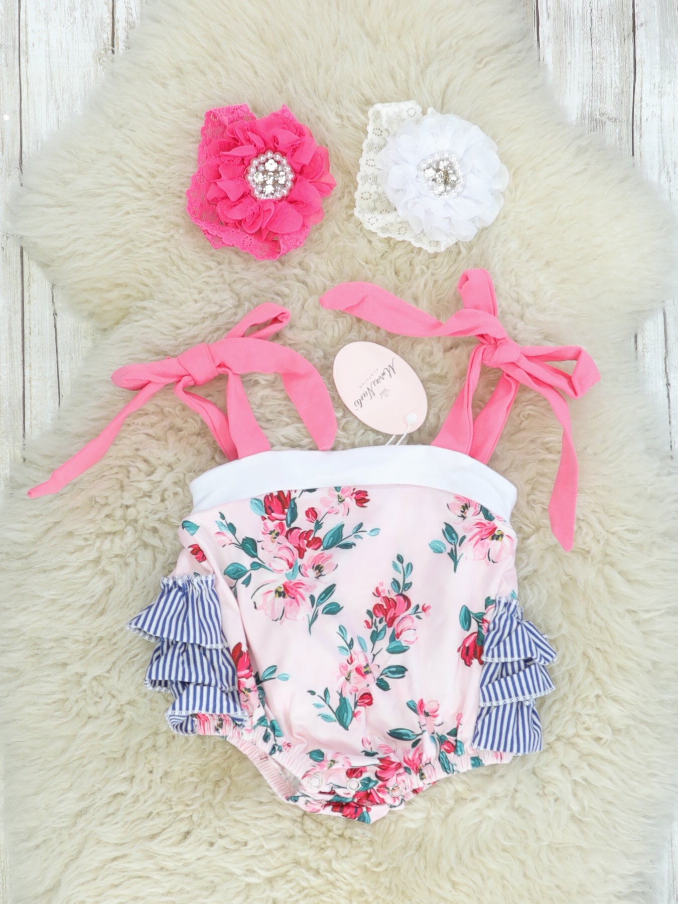 Pink Tie Tiered Ruffle Bubble Romper - Marie Nicole Clothing