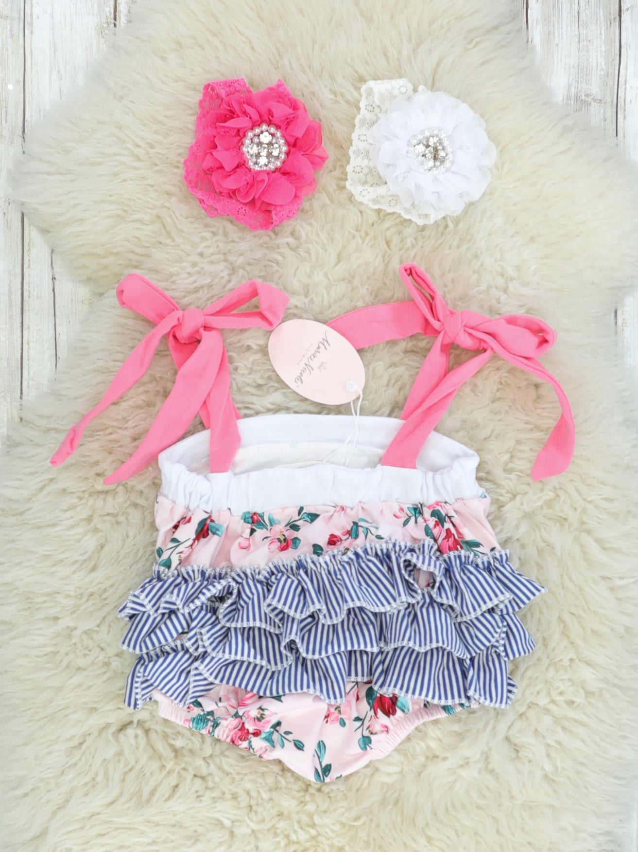 Pink Tie Tiered Ruffle Bubble Romper - Marie Nicole Clothing