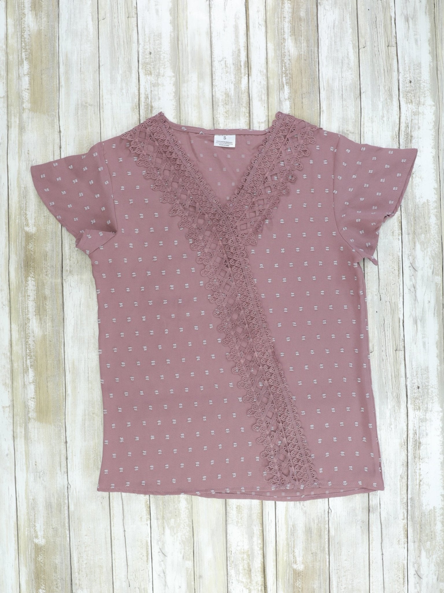 Mom & Me Dusty Rose Lace Swiss Dot Cross Over Top - Marie Nicole Clothing