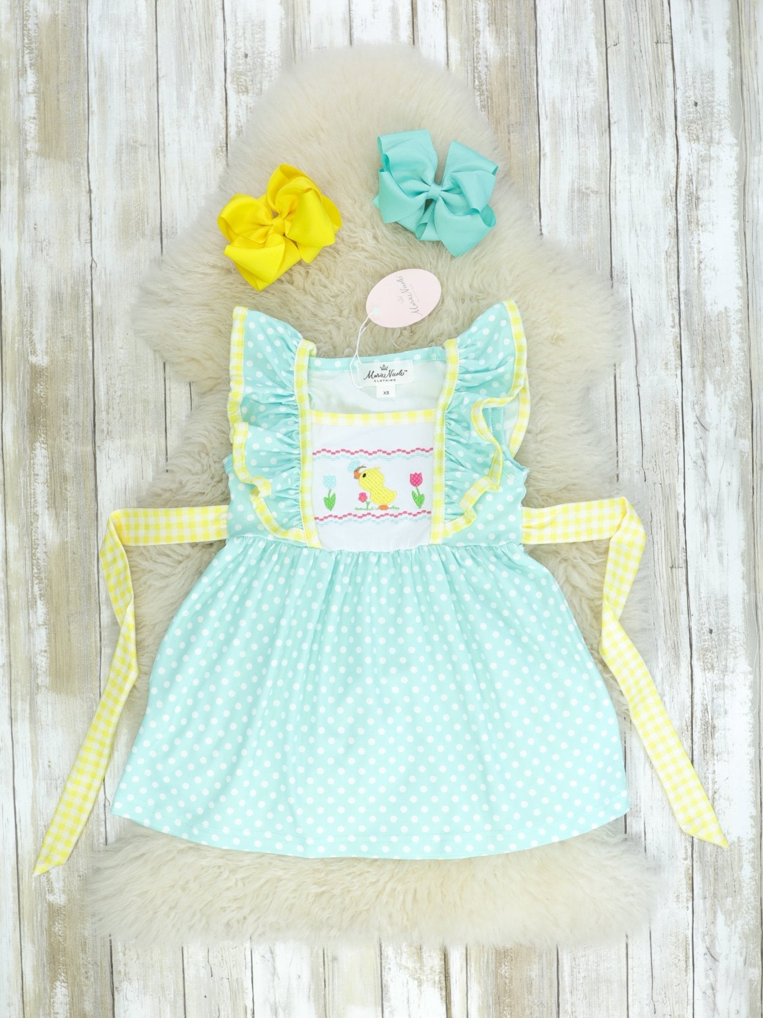 Mint & Yellow Spring Duckling Flutter Sleeve Dress - Marie Nicole Clothing