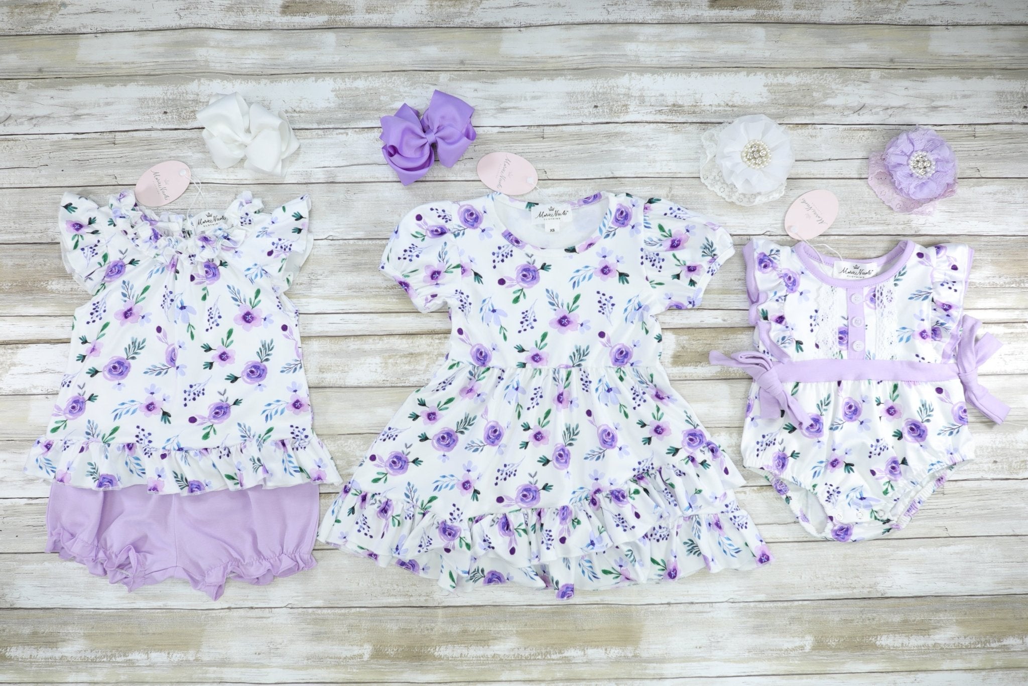Purple Floral Midi Ruffle Dress - Marie Nicole Clothing