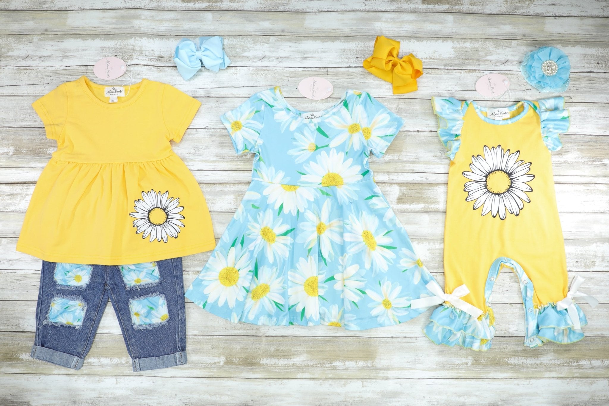 Yellow & Blue Flower Tunic & Denim Outfit - Marie Nicole Clothing