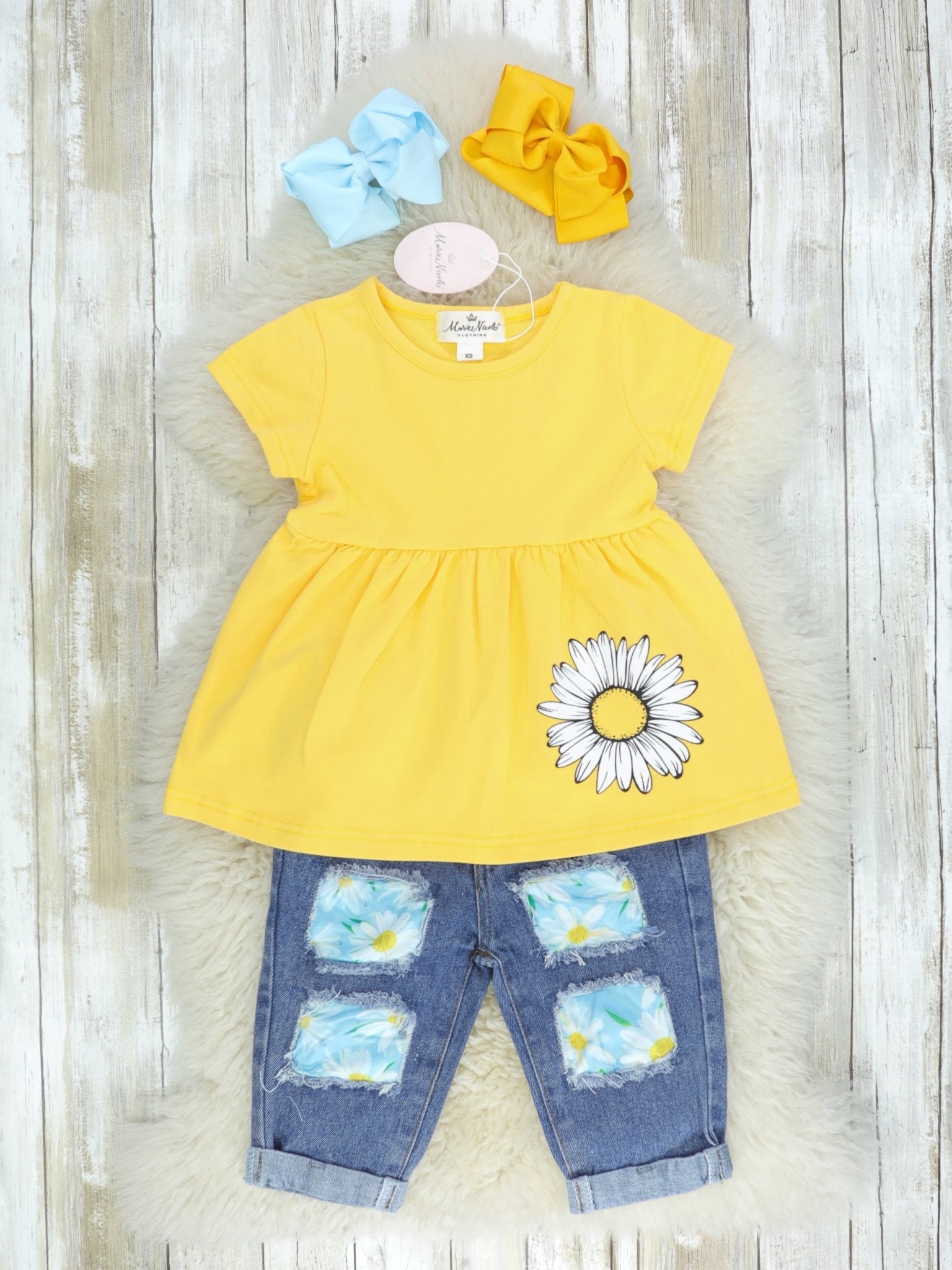 Yellow & Blue Flower Tunic & Denim Outfit - Marie Nicole Clothing