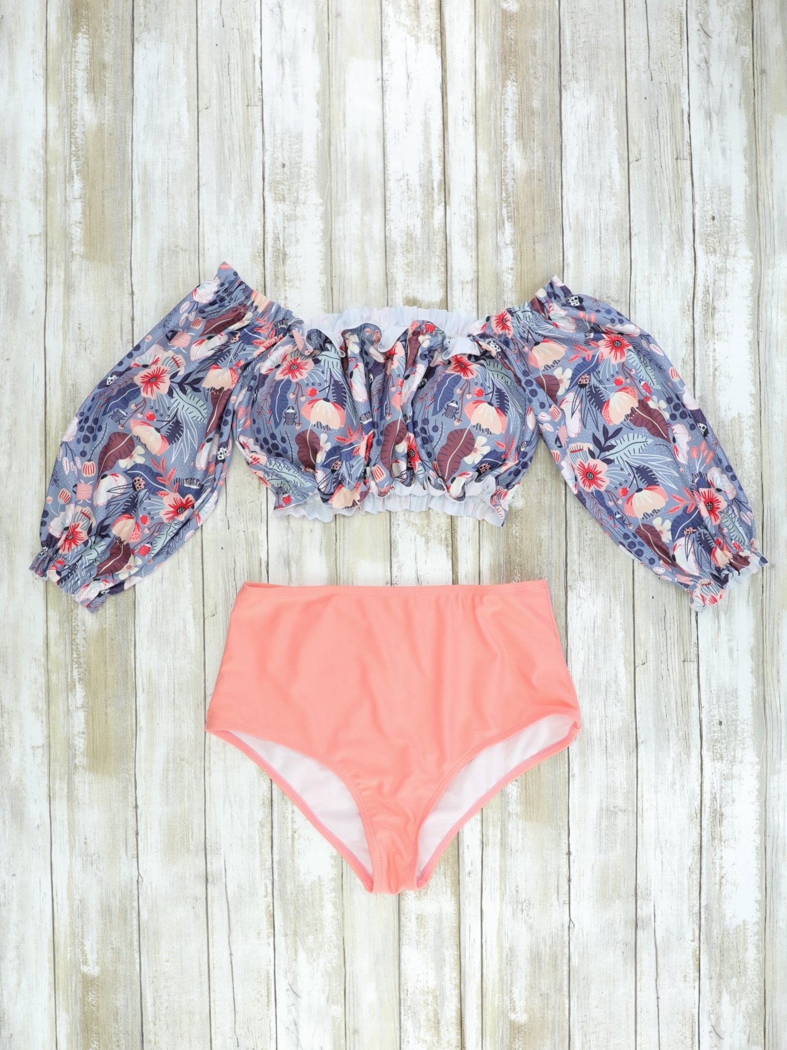 Mom & Me Grey Pink Floral Swimsuit - Marie Nicole Clothing