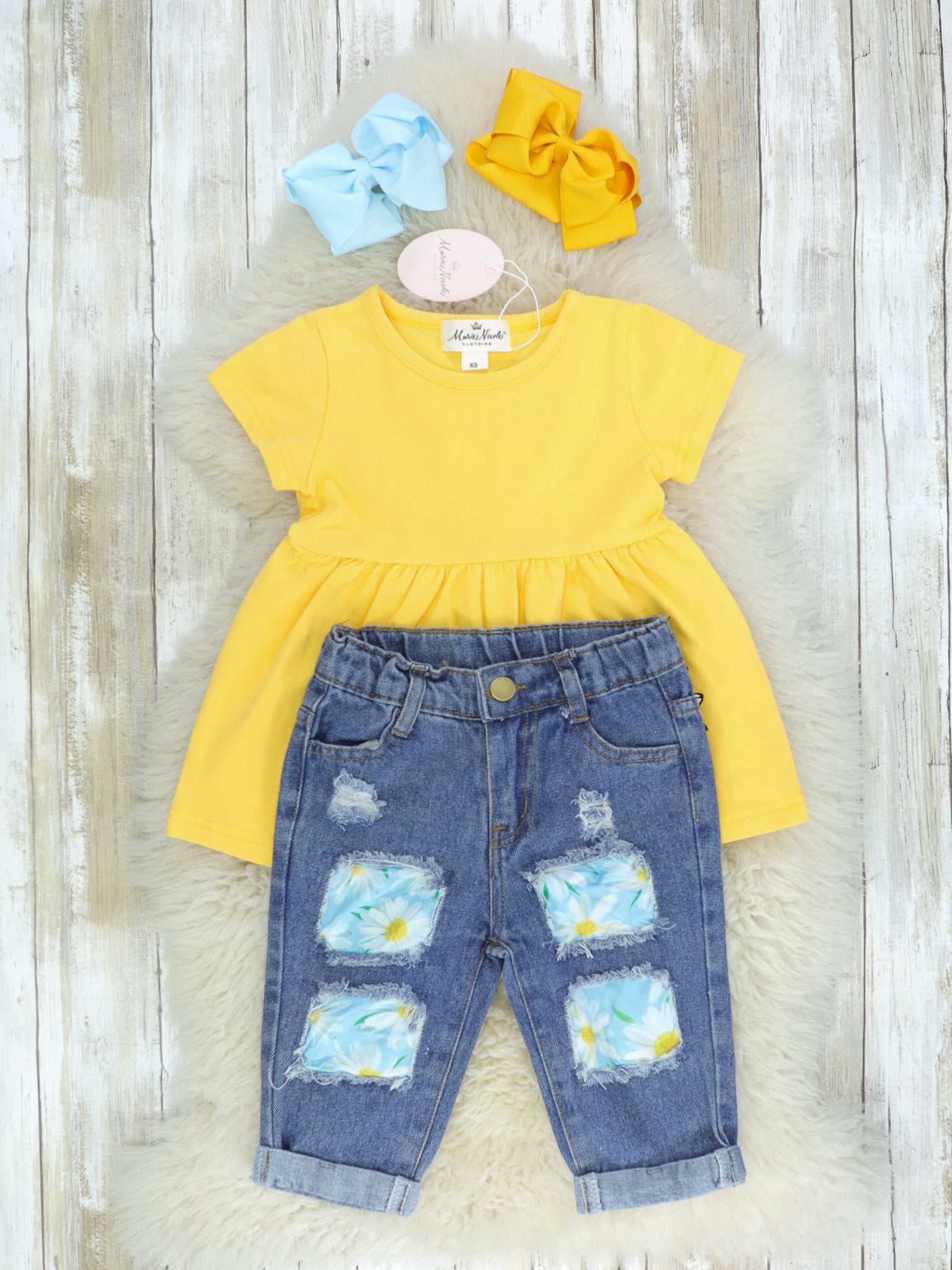 Yellow & Blue Flower Tunic & Denim Outfit - Marie Nicole Clothing