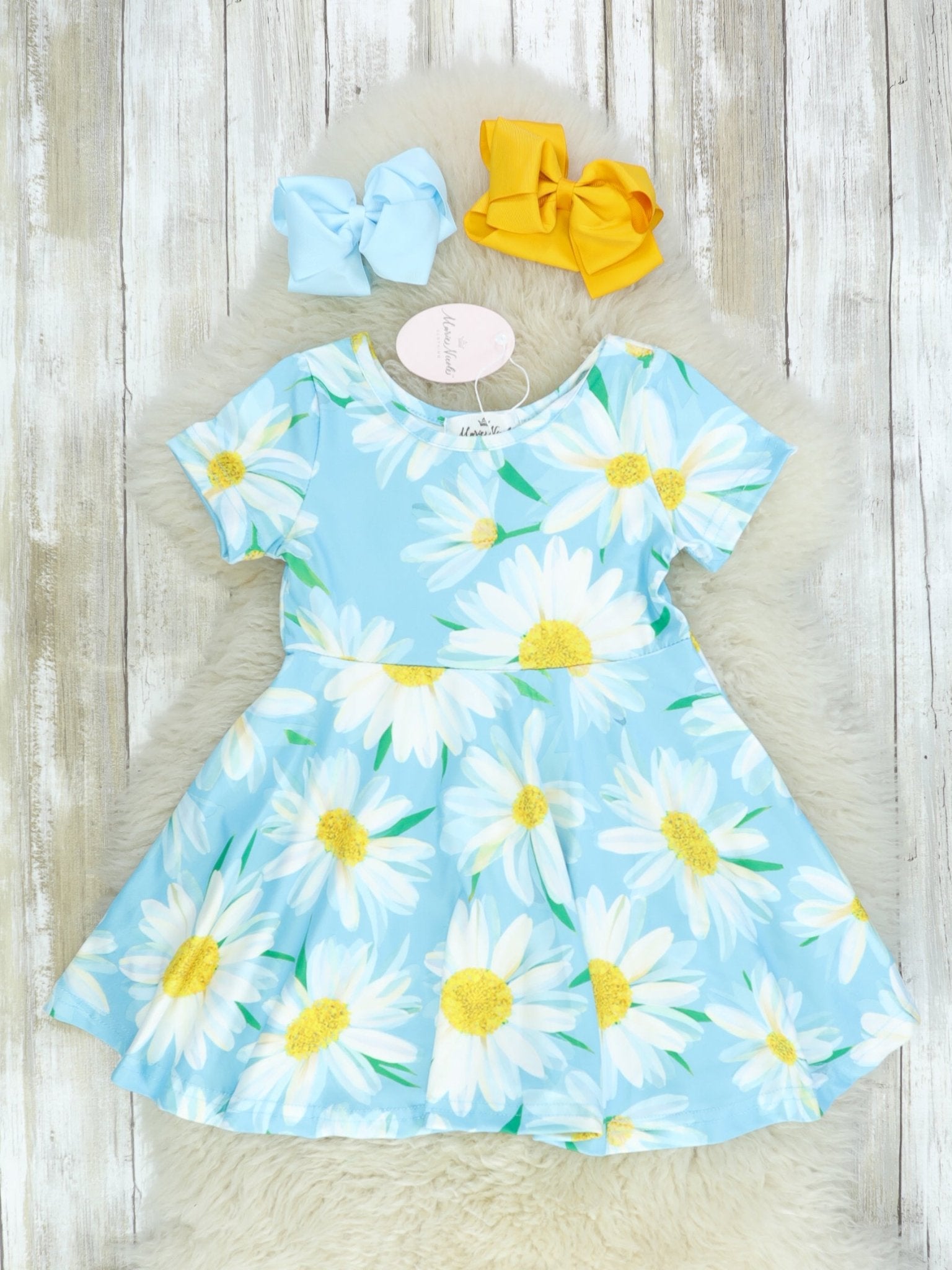 Yellow & Blue Flower Swing Dress - Marie Nicole Clothing