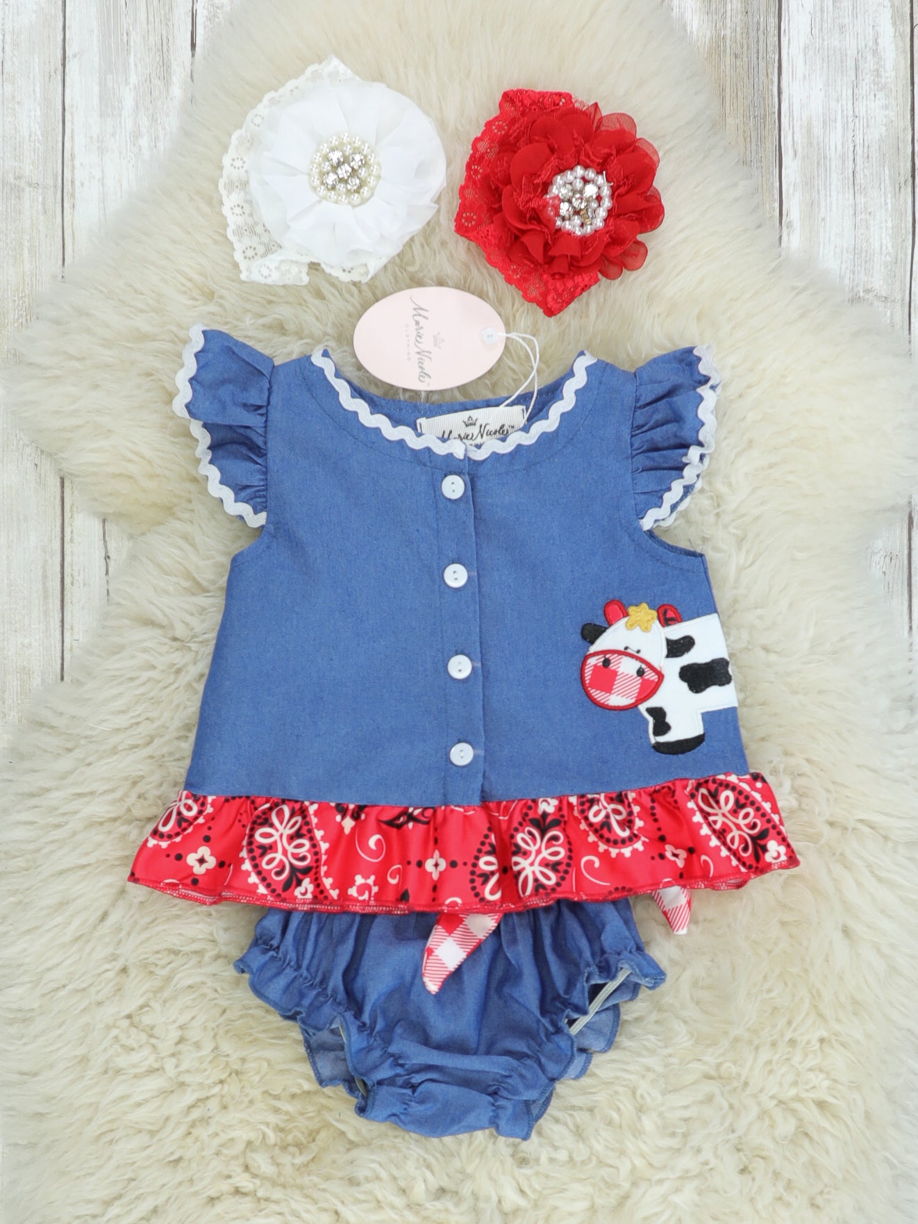 Chambray Bandana Cow Bloomer Outfit - Marie Nicole Clothing
