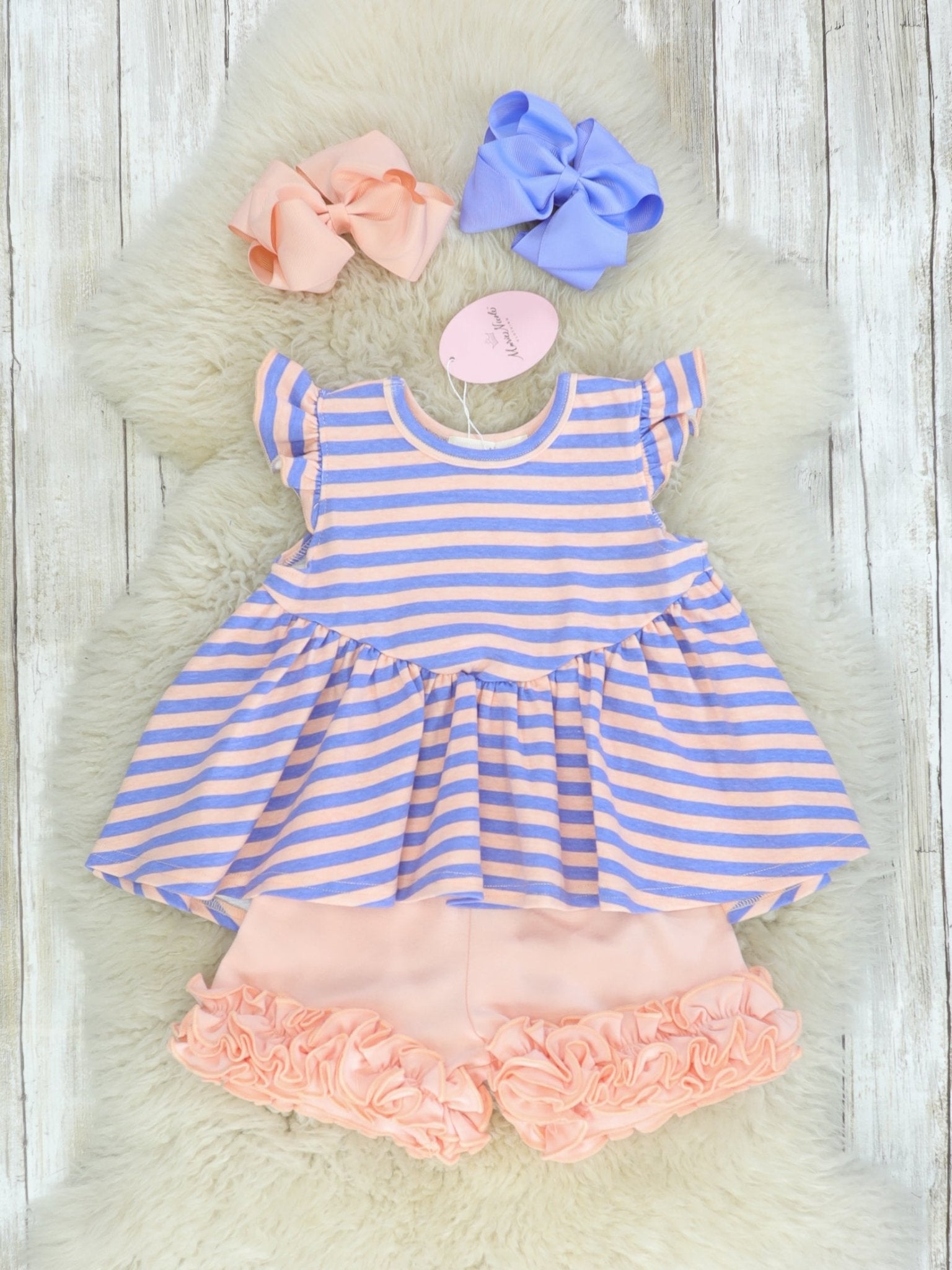 Cotton Hi - Lo Ruffle Top - Peach/Orchid Striped - Marie Nicole Clothing