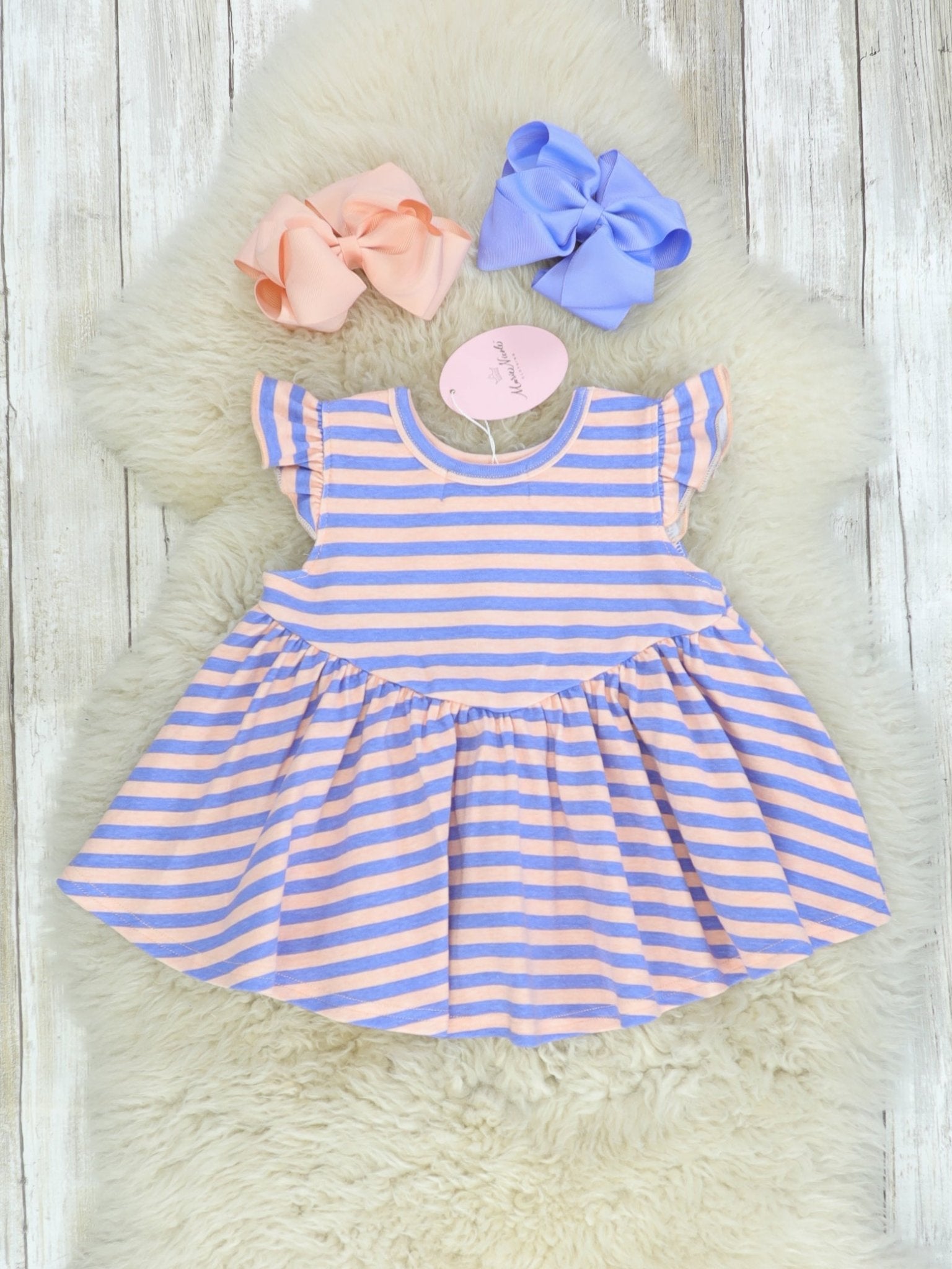 Cotton Hi - Lo Ruffle Top - Peach/Orchid Striped - Marie Nicole Clothing