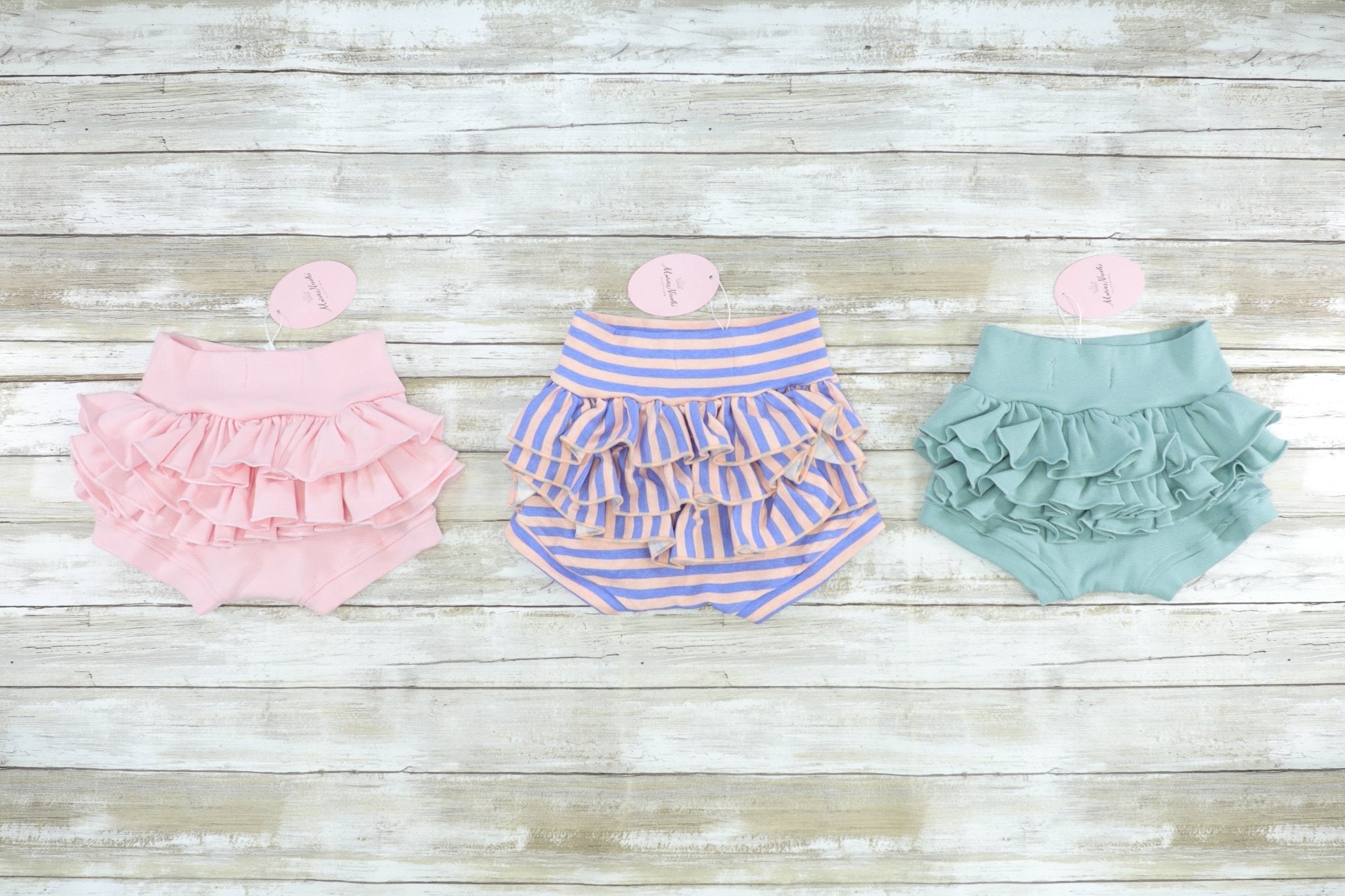 Ruffle Bloomer - Striped Peach/Orchid - Marie Nicole Clothing