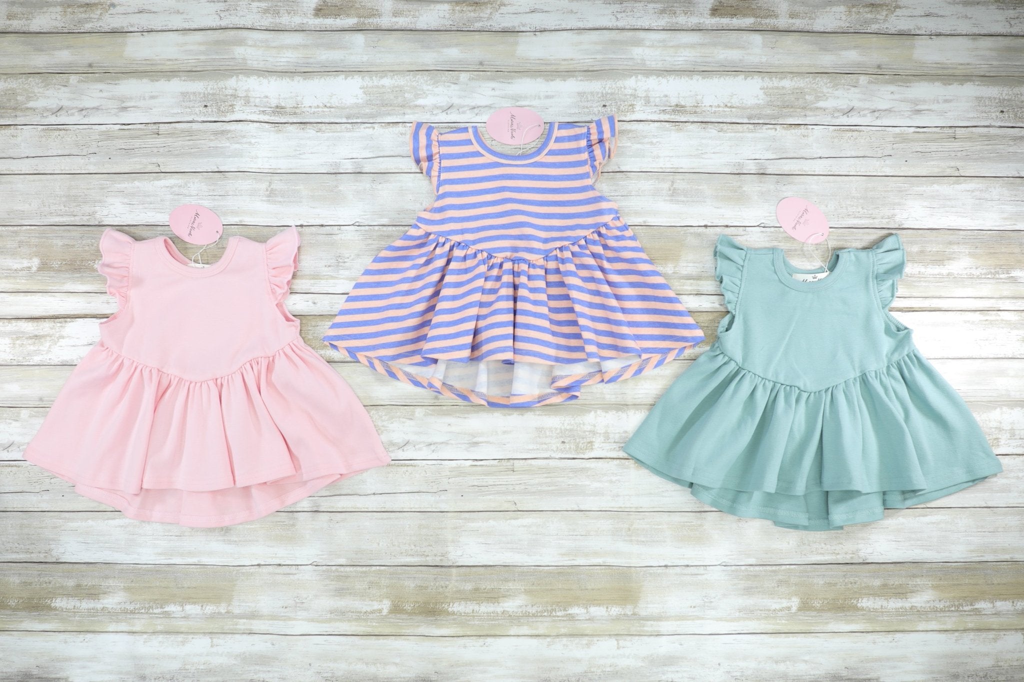 Cotton Hi - Lo Ruffle Top - Peach/Orchid Striped - Marie Nicole Clothing