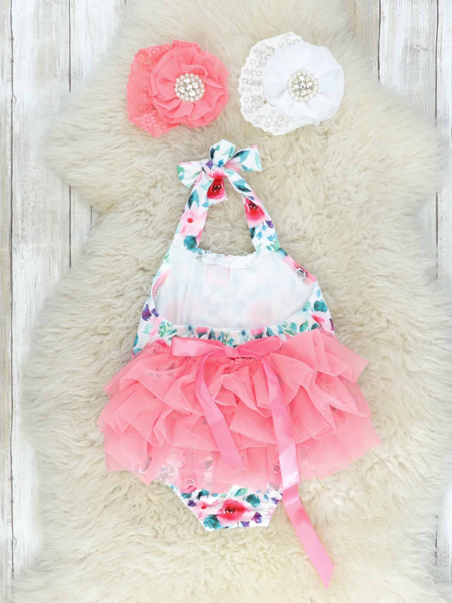 Floral Coral Ruffle Bubble Romper - Marie Nicole Clothing