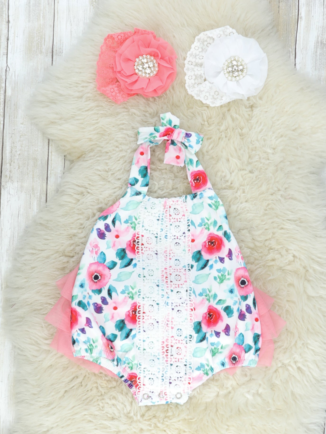 Floral Coral Ruffle Bubble Romper - Marie Nicole Clothing