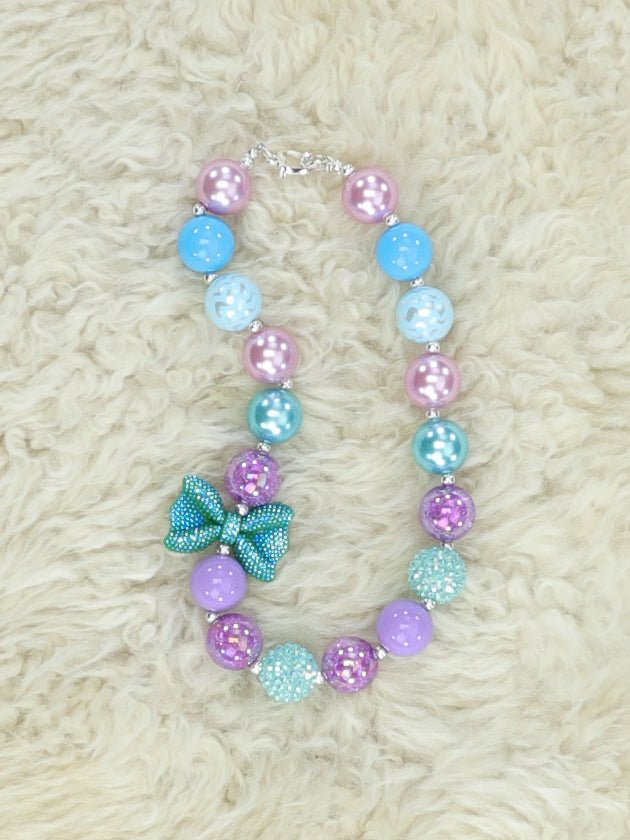 Sparkly Bow Blue/Purple Bubblegum Necklace - Marie Nicole Clothing