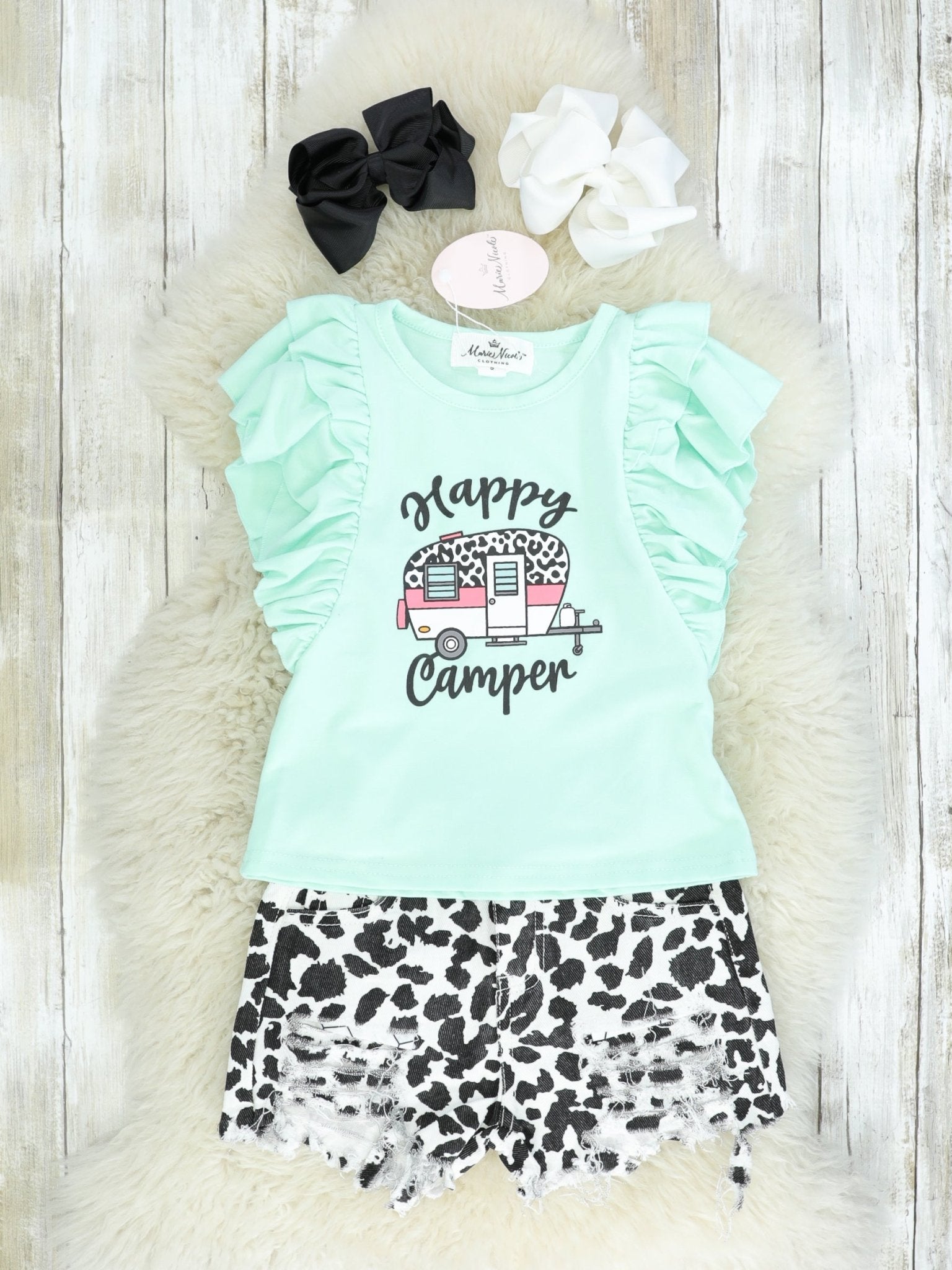 "Happy Camper" Ruffle Top & Shorts Outfit - Marie Nicole Clothing