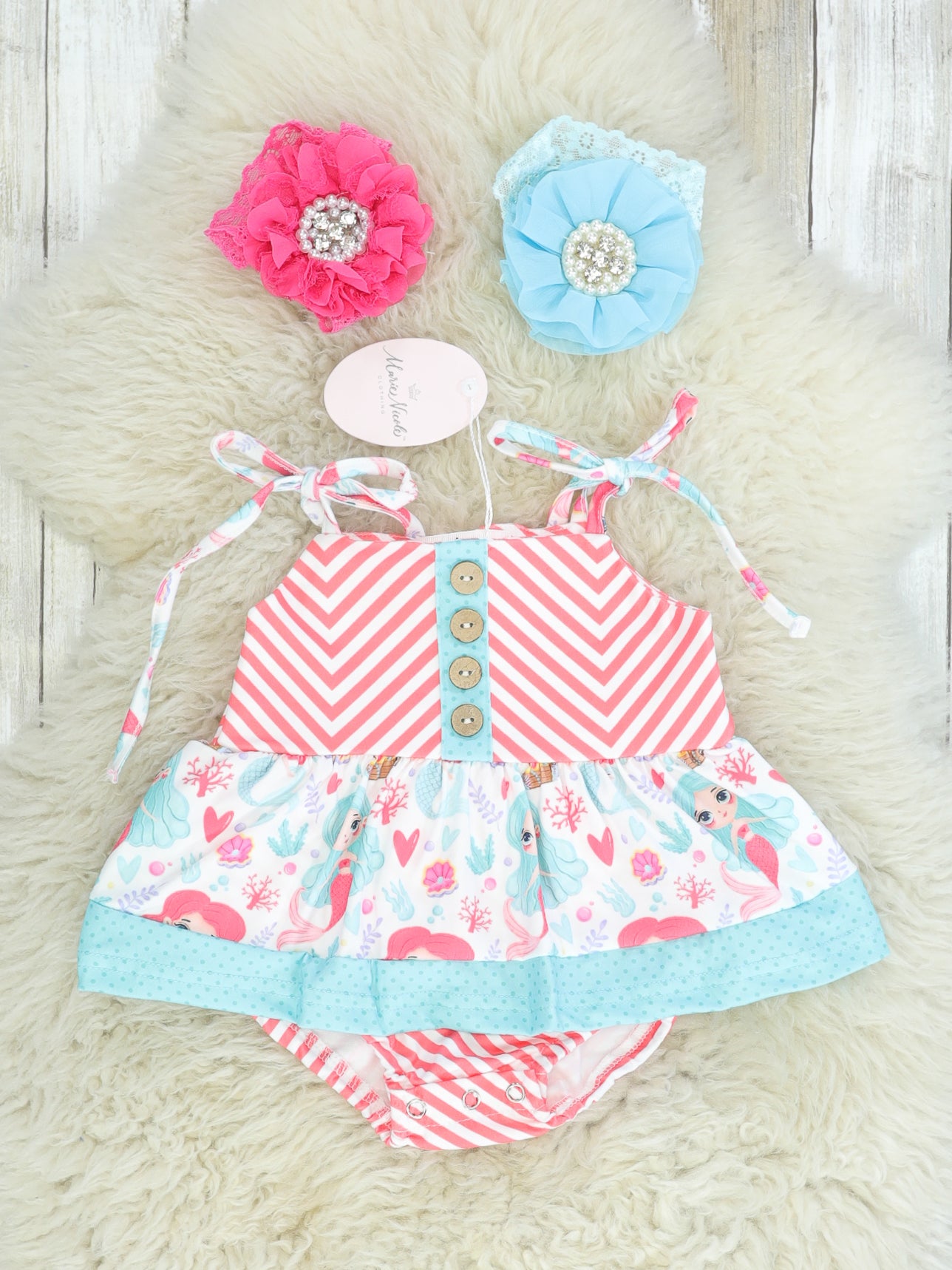 Striped Mermaid Bubble Romper - Marie Nicole Clothing