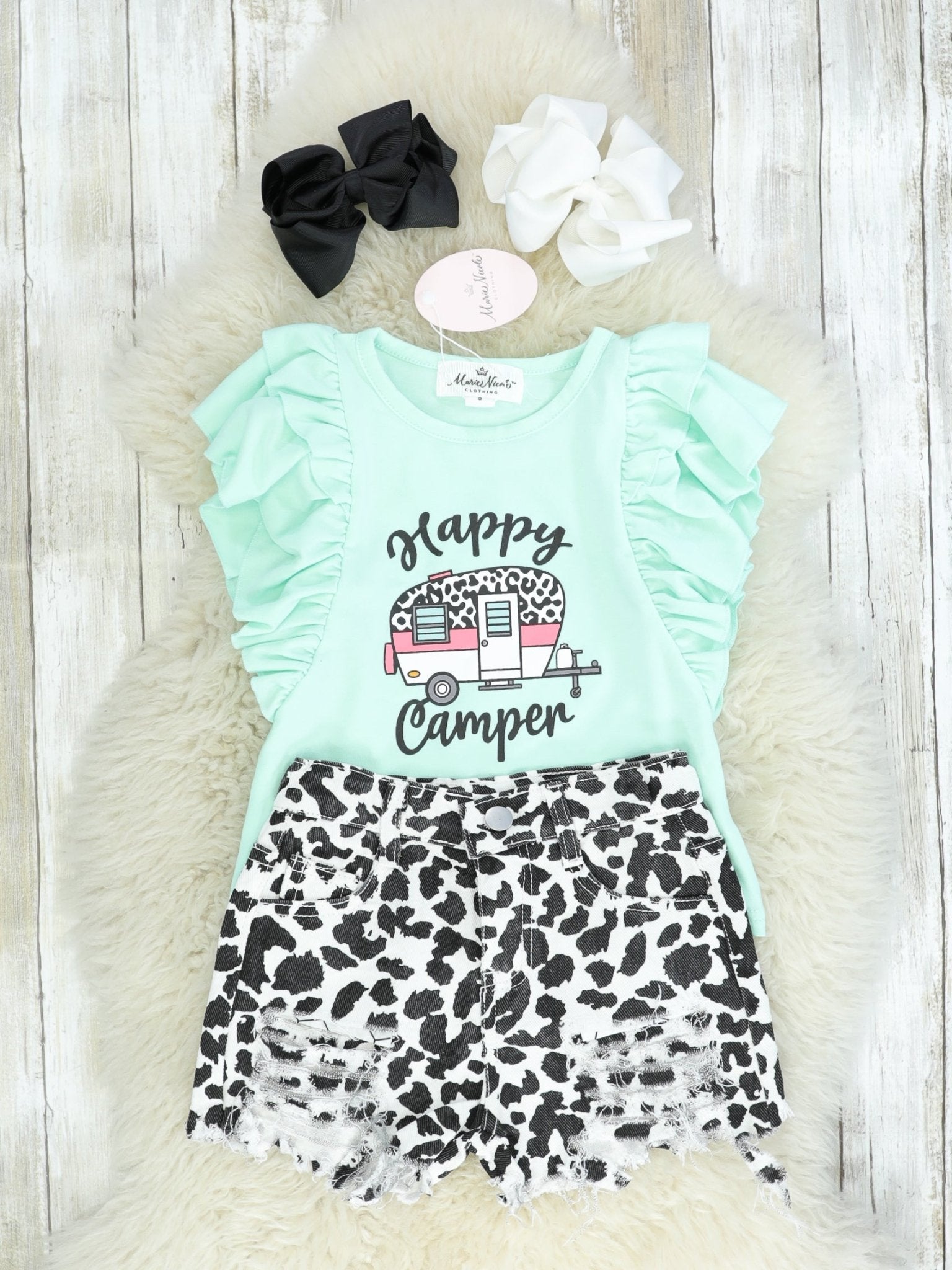 "Happy Camper" Ruffle Top & Shorts Outfit - Marie Nicole Clothing