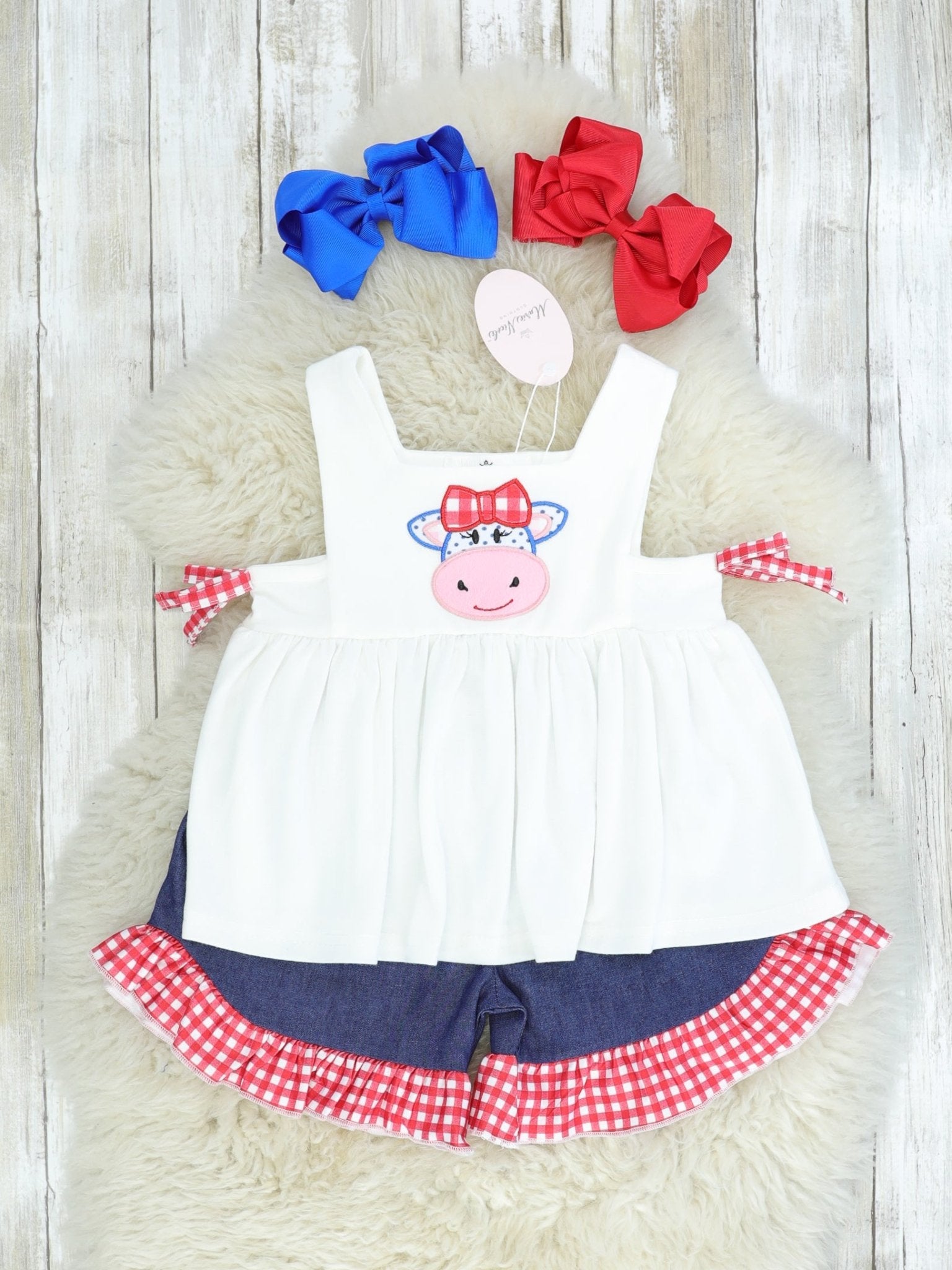 Red Check Cow Ruffle Outfit - Marie Nicole Clothing