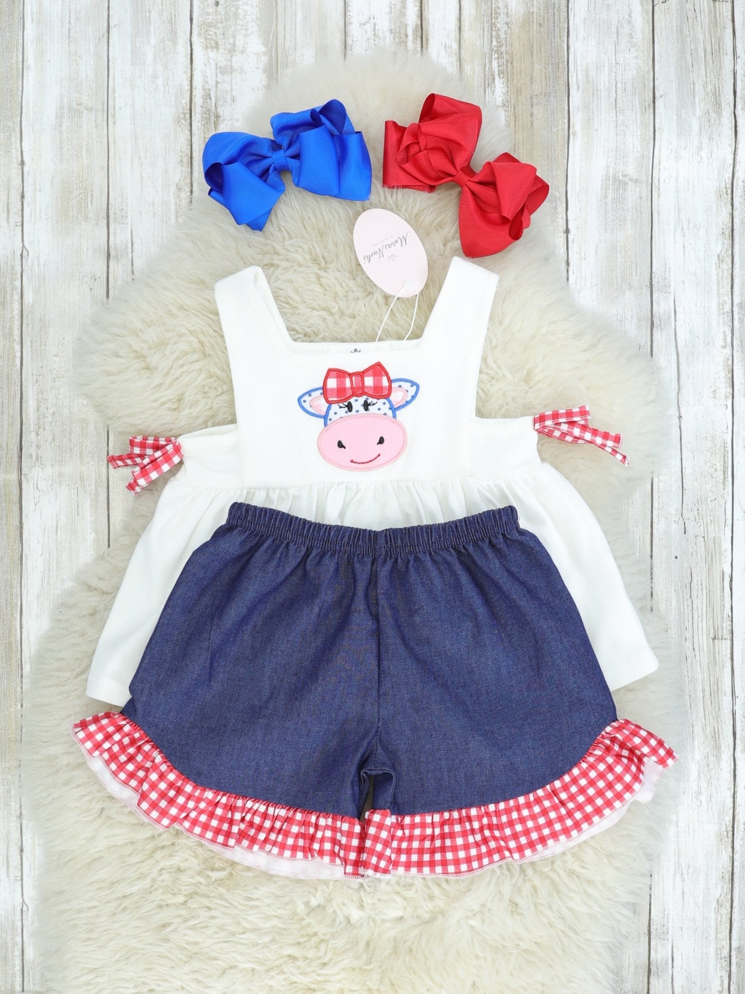 Red Check Cow Ruffle Outfit - Marie Nicole Clothing