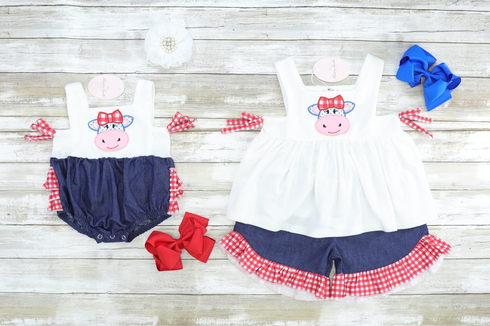 Red Check Cow Ruffle Outfit - Marie Nicole Clothing