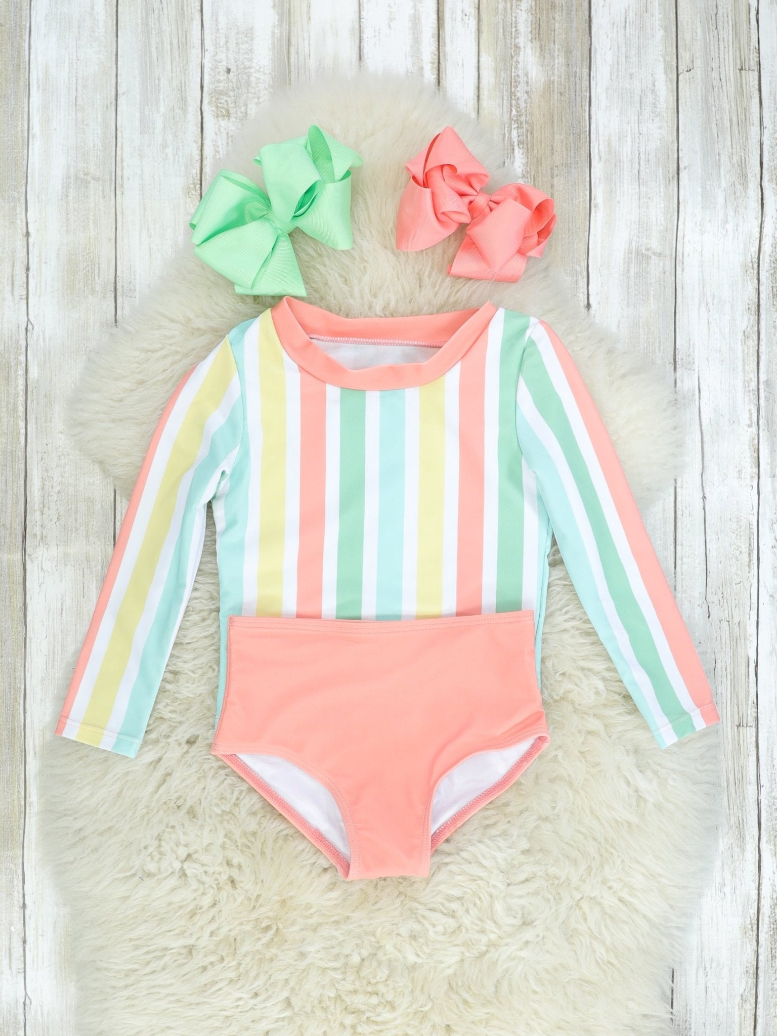 Striped Rash Guard & Coral Bottoms - Marie Nicole Clothing