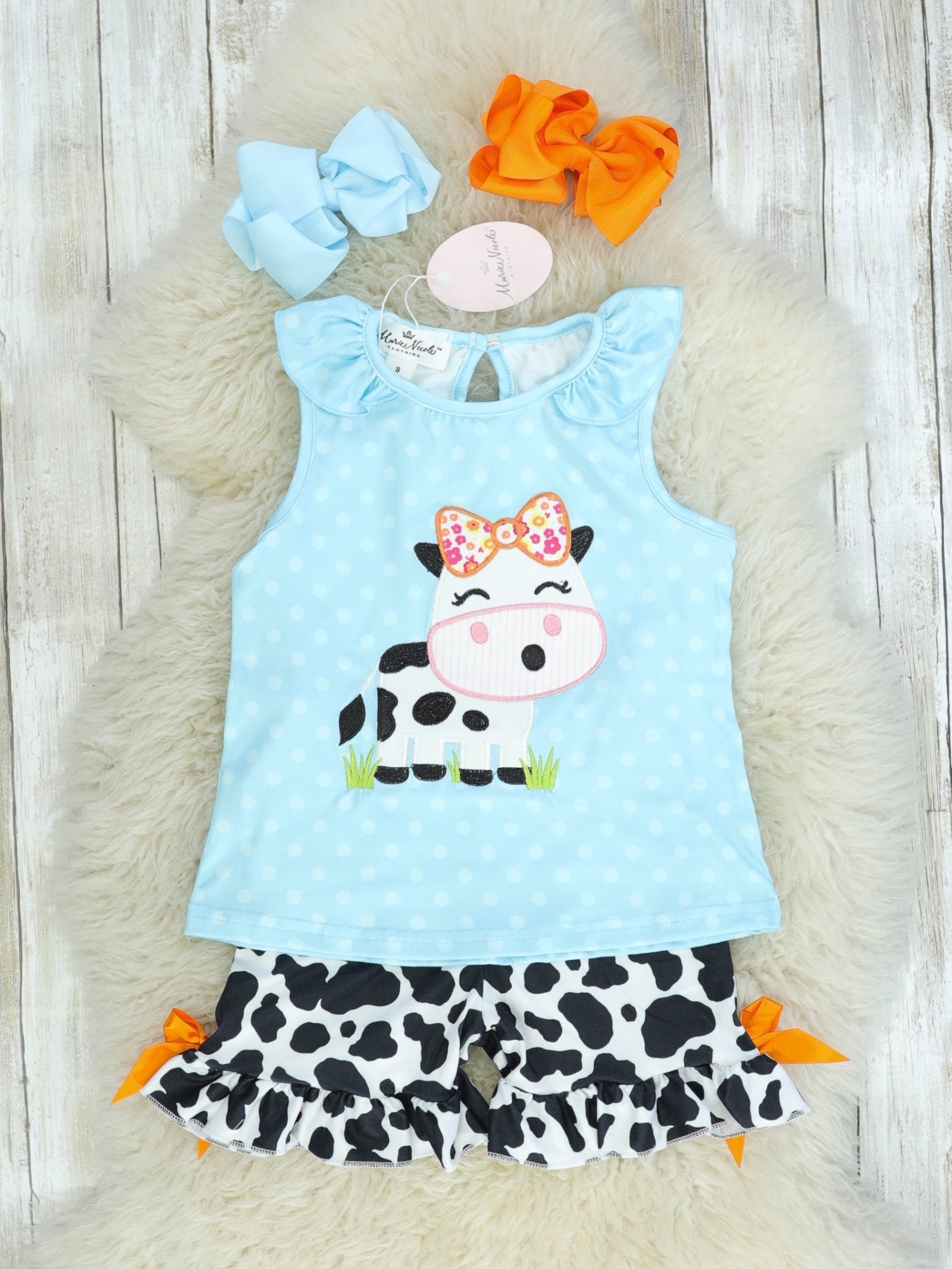 Blue Polka Dot Cow Outfit - Marie Nicole Clothing