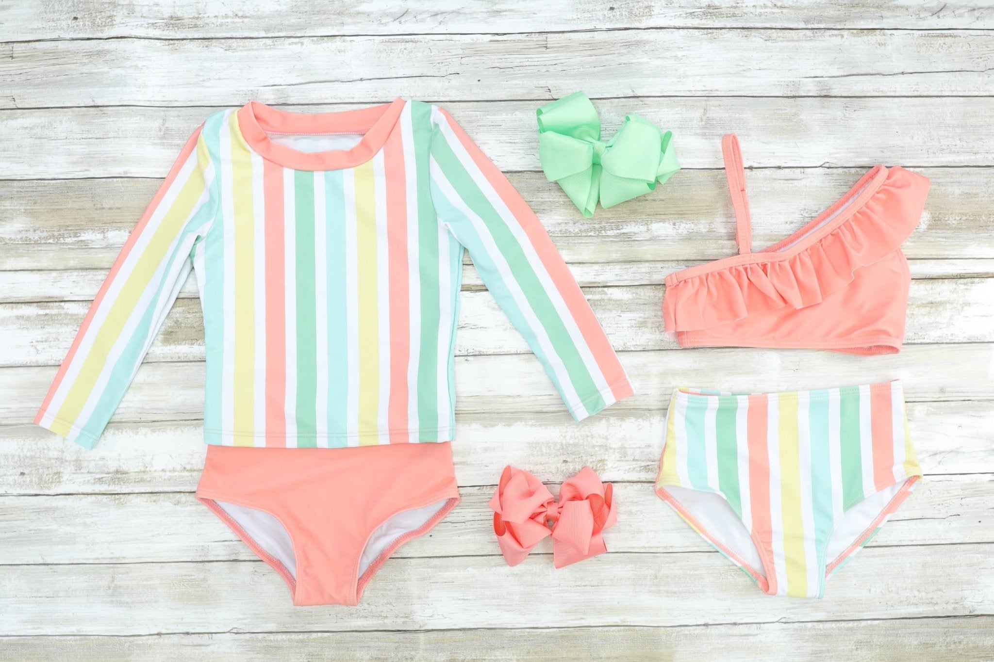 Coral Striped Ruffle Bikini - Marie Nicole Clothing