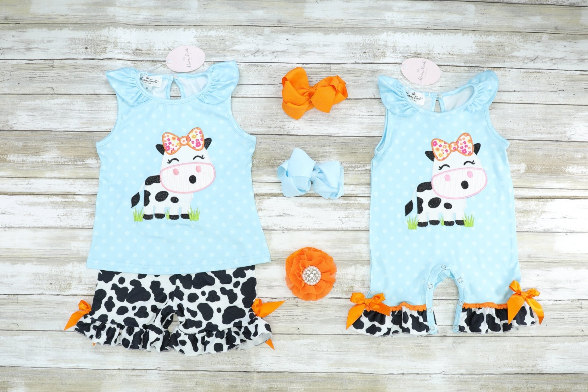 Blue Polka Dot Cow Outfit - Marie Nicole Clothing