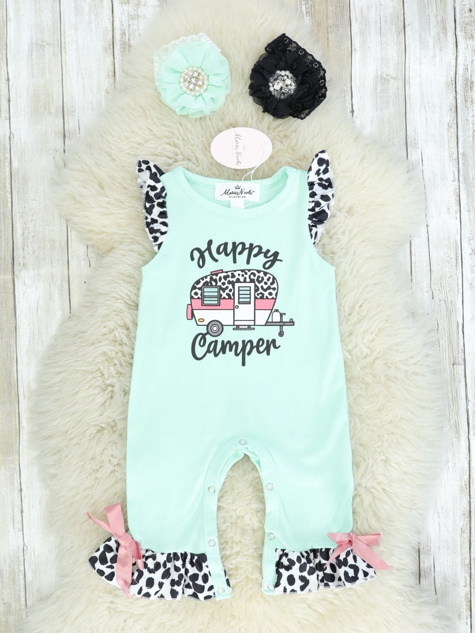 "Happy Camper" Ruffle Romper - Marie Nicole Clothing