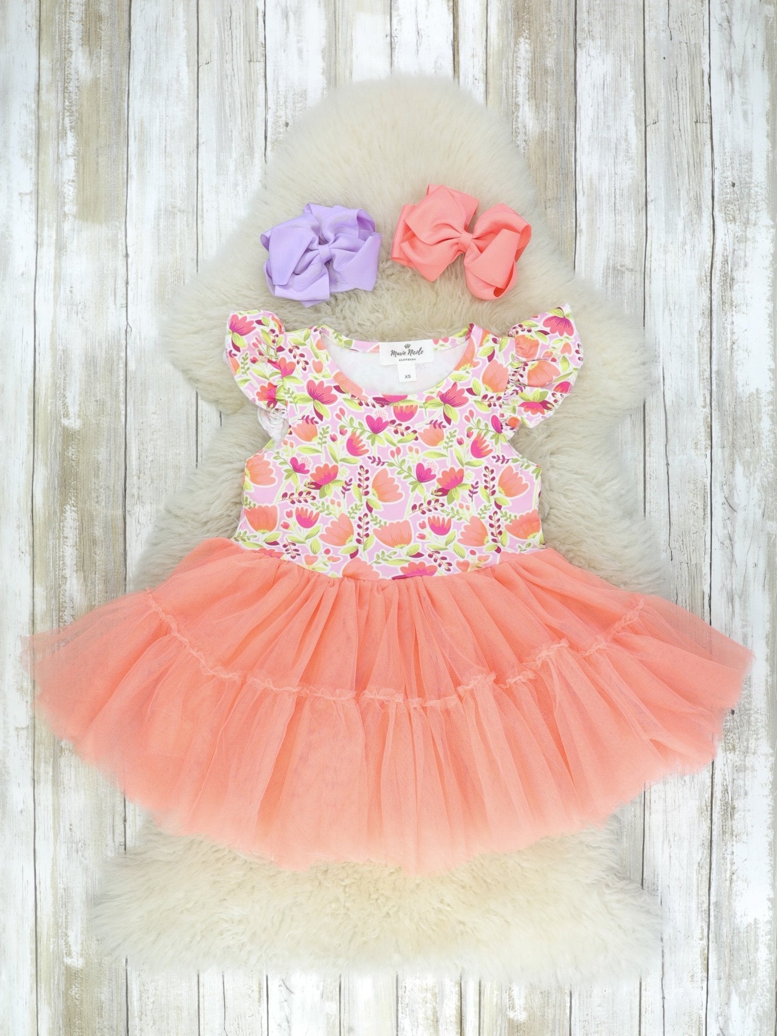 Peach Tulle Tulip Ruffle Dress - Marie Nicole Clothing