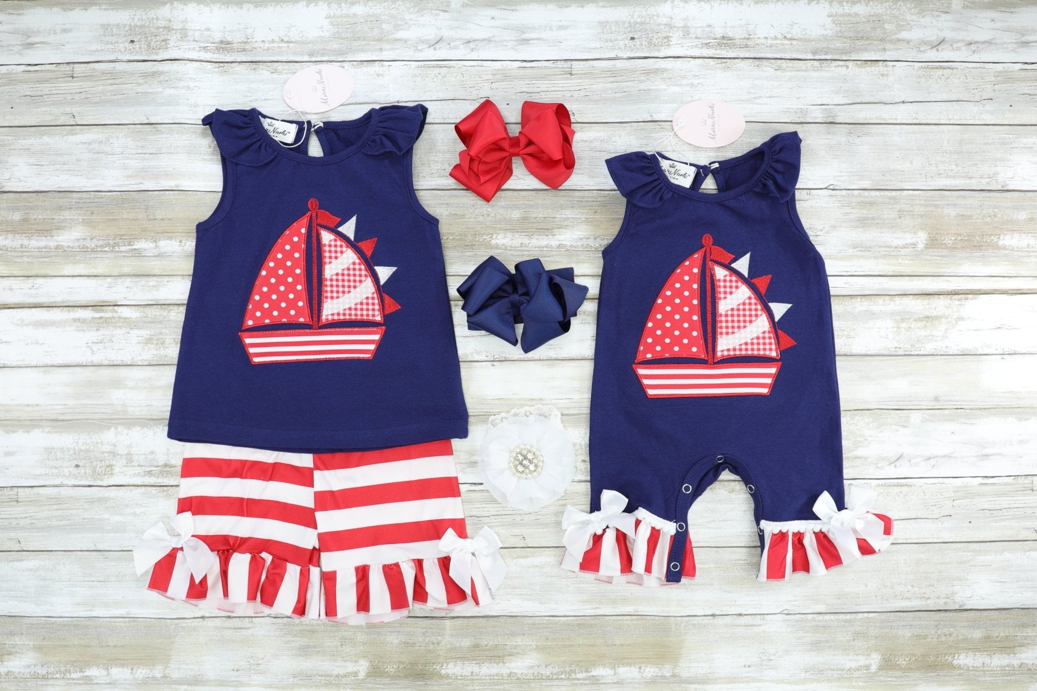 Red & Navy Sailboat Ruffle Outfit - Marie Nicole Clothing