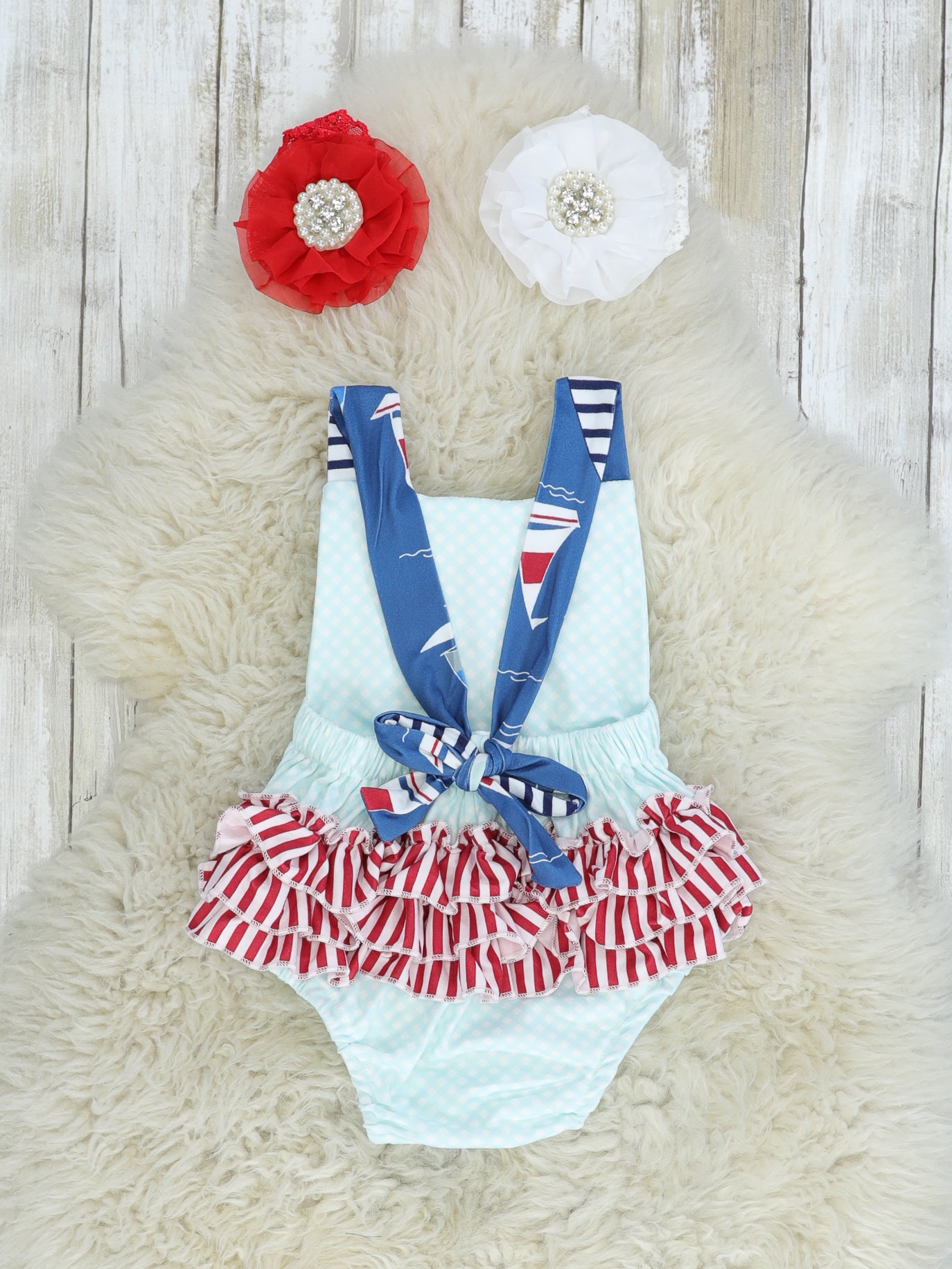 Sailboat Polka Dot & Striped Bubble Romper - Marie Nicole Clothing