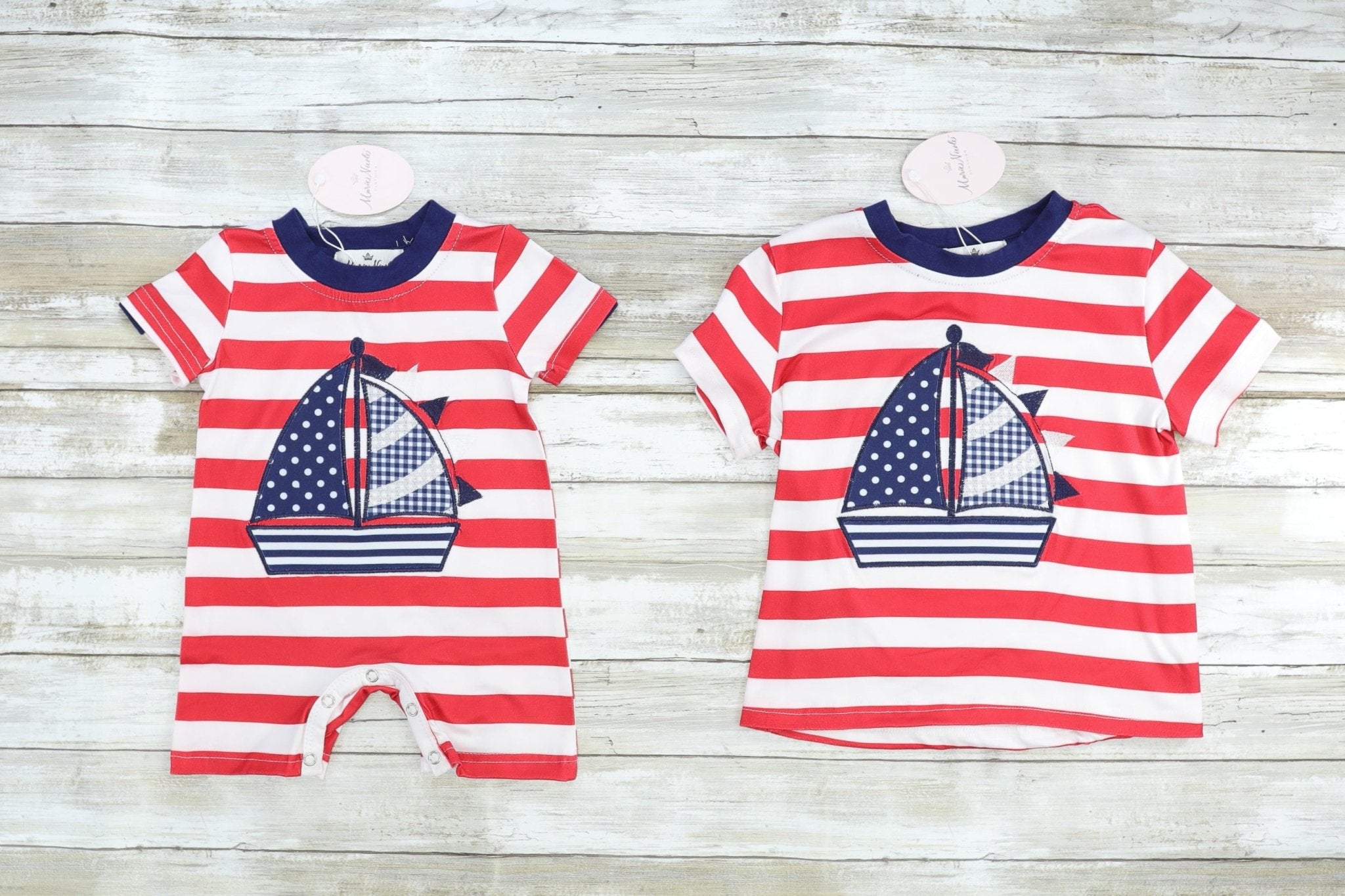 Red & Navy Sailboat Striped Shirt - Marie Nicole Clothing