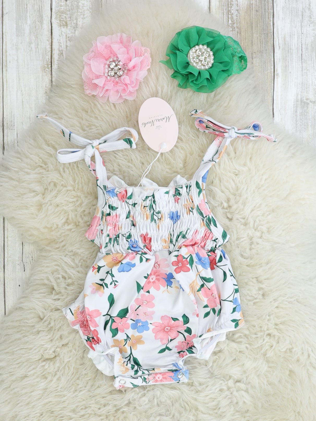 Smocked Floral Bubble Romper - Marie Nicole Clothing