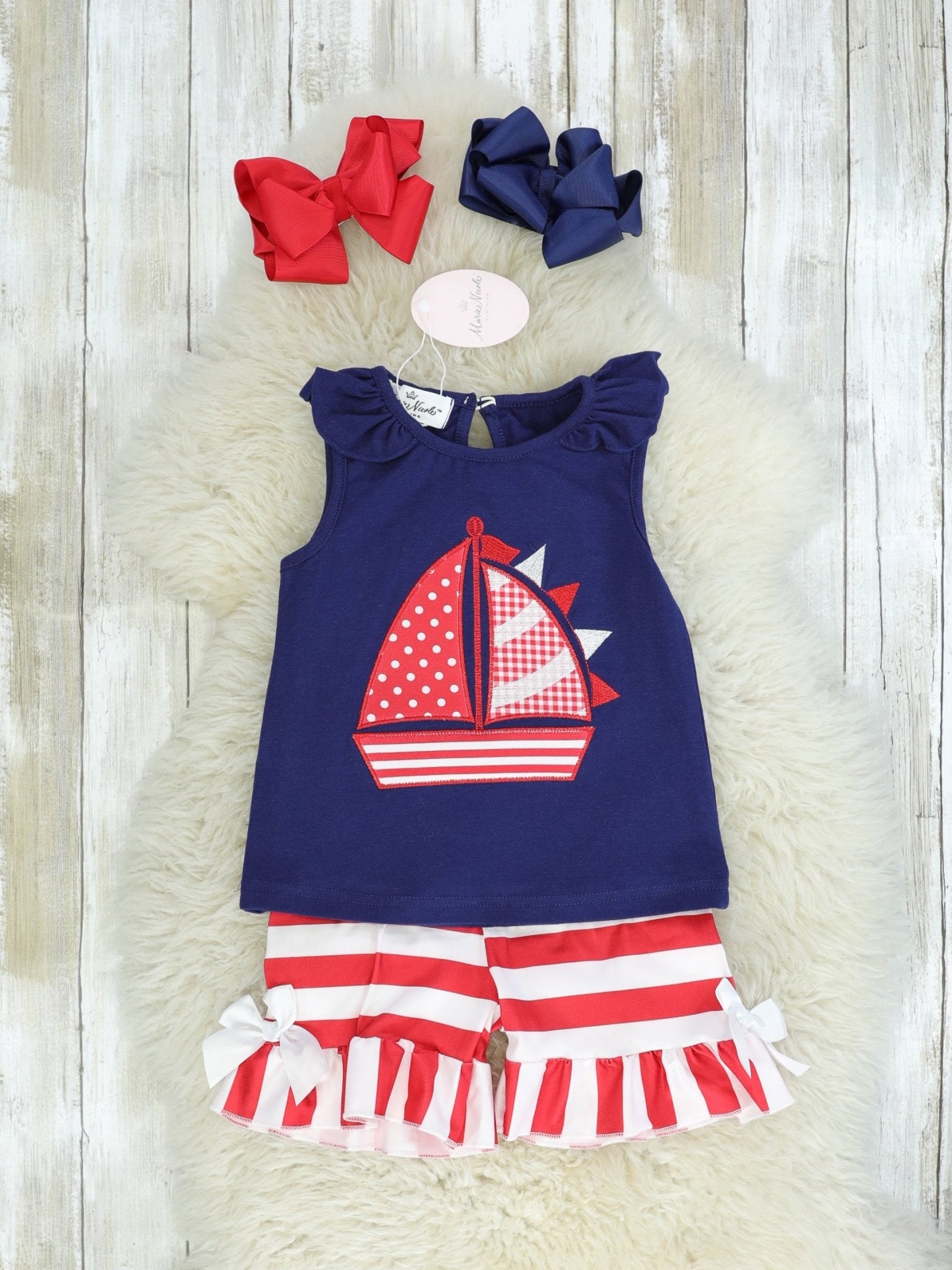 Red & Navy Sailboat Ruffle Outfit - Marie Nicole Clothing